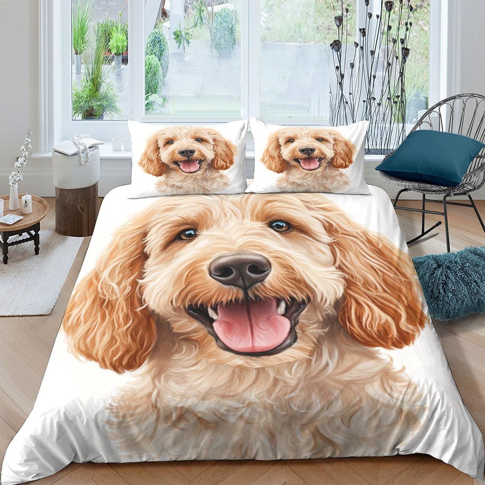 Ctjqhvkz Style-2 3D Printed Cute Dog Fitted Sheet Microfiber Soft Breathable Smiling Puppy Bed Cover For Bedroom Guest Room Decor Single（135X200cm）