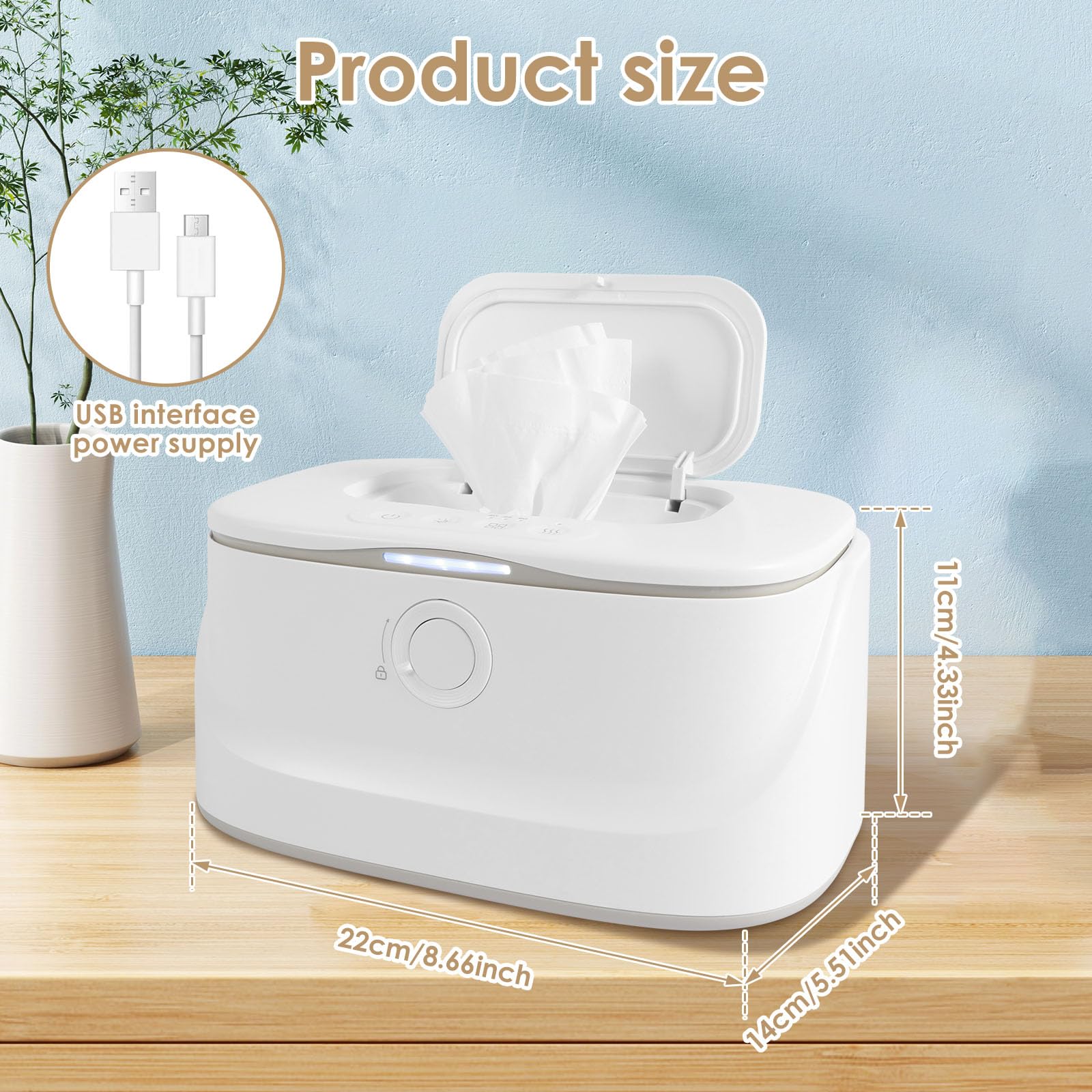 US USB Baby Wipe Warmer with LED Light Baby Wipe Warmer Dispenser 3 Adjustable Temperature Diaper Wipe Warmer Portable Baby Wipe Heater Warmer Keeps Wipes Warm and Moist for Newborns Baby Nursery