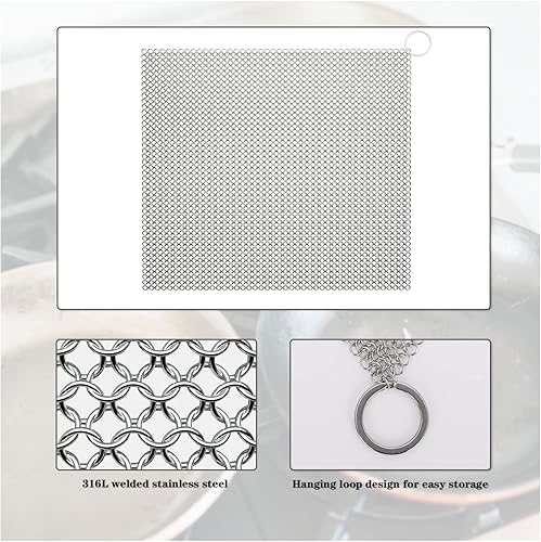 Miniatura 3 de Limpiador de hierro fundido paquete de 2 unidades de acero inoxidable 316 rectángulo de hierro fundido de metal para limpieza de correos para ollas