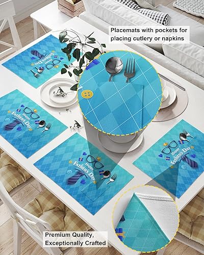 Miniatura 8 de Juego de 4 manteles individuales para mesa de comedor, diseño de rayas bohemias, manteles individuales de algodón y lino con bolsillo, arpillera