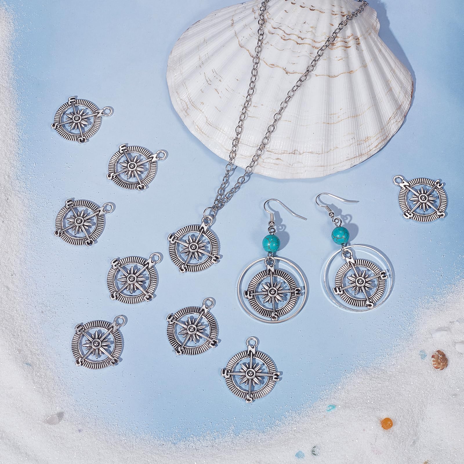 SUNNYCLUE 50 pezzi ciondoli nautici a bussola in lega stile tibetano, fascino Hawaii ancoraggio mare per gioielli fai da te donna