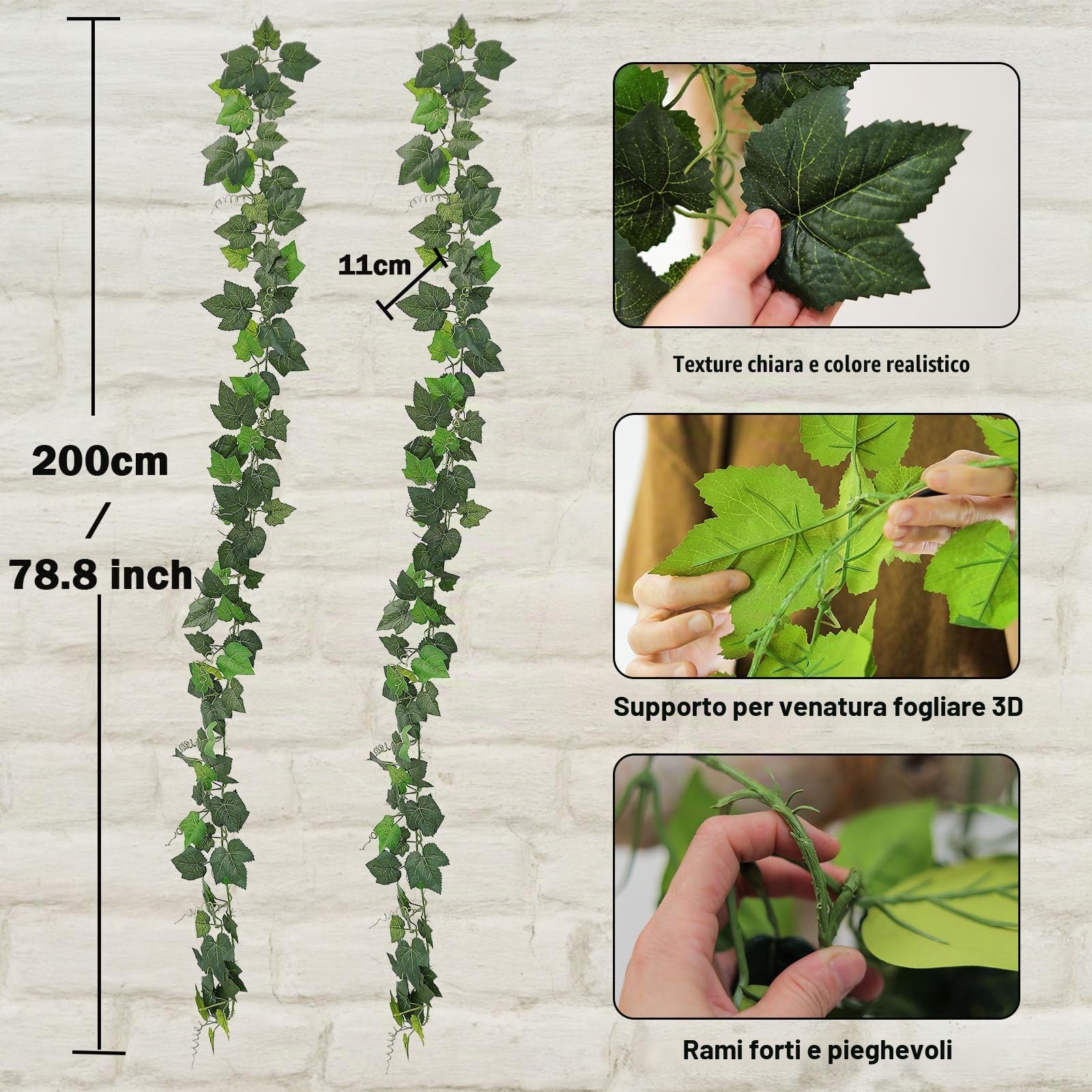 2pcs 157 pollici fiamma ritardante falsi viti foglie artificiali rustiche sulla vite falsa foglia d'uva verde ghirlanda di seta piante di ivea per cappotto fattoria parete verde appeso giardino