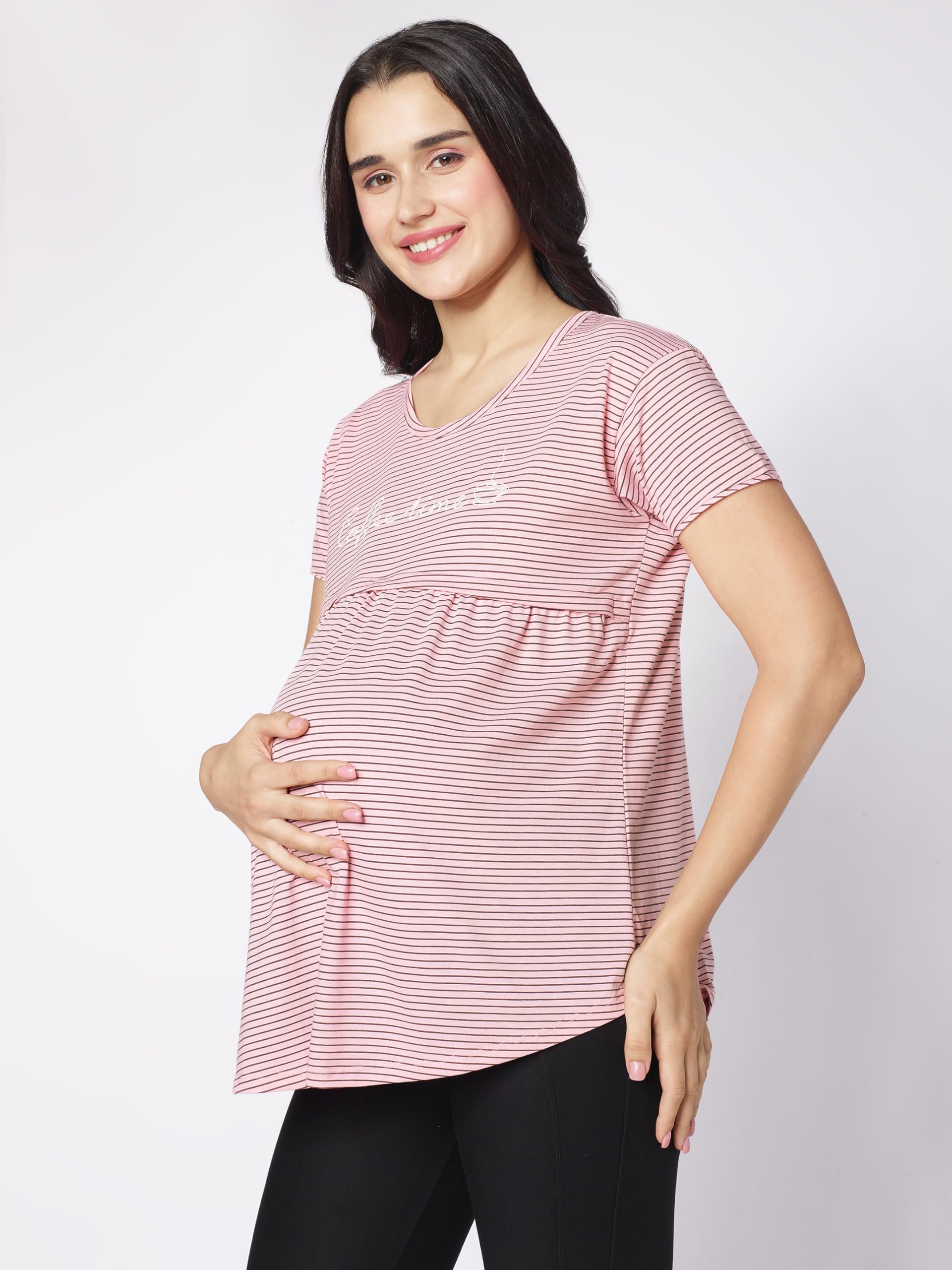 beebelle Women's Cotton Pink Stripe Print Feeding/Nursing/Maternity Tops 1146 - Image 4 thumbnail