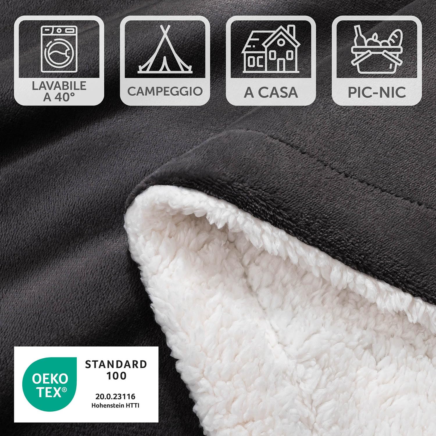 Blumtal Coperta Matrimoniale Sherpa - Coperta Pile - Plaid Divano Super Morbida - Coperta Plaid Matrimoniale Sherpa di Alta Qualità Certificata OKEO-Tex - 230 x 270 cm - Antracite