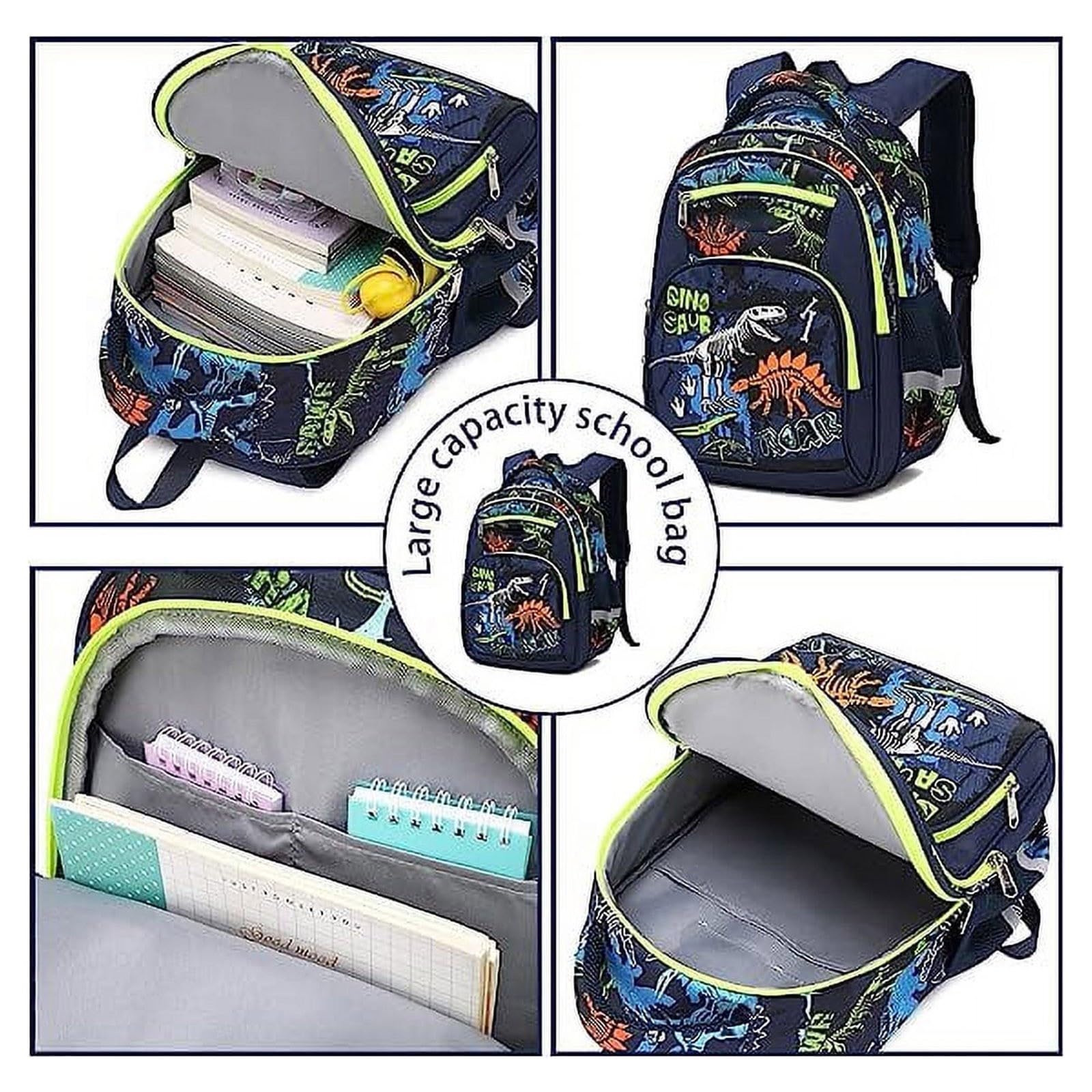 Set di 3 zaini per ragazzi con scatola per il pranzo astuccio per matite borsa per libri scolastici per bambini scuola prescolare Bookbag per ragazzo e ragazza zaino da trekking piccolo, Verde