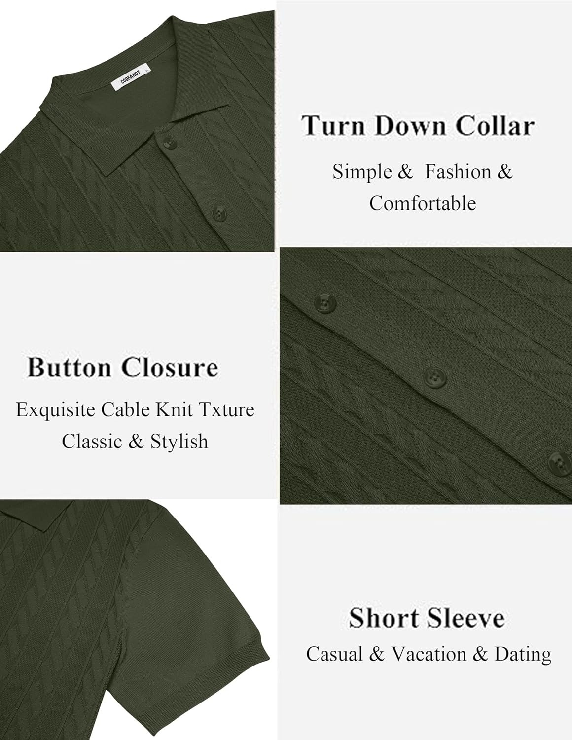 COOFANDY Men's Short Sleeve Knit Shirt Casual Button Down Shirt Vintage Summer Beach Vacation Tops - Image 6
