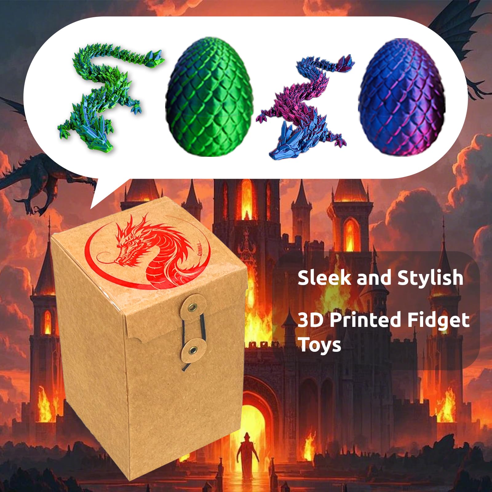 2 Pack 3D Printed Mystery Dragon Egg, 11 inches Mystical Dragon Egg with Dragon Inside, Large Dragon Egg Fidget Toy, Surprise Dragon Egg, Mythical Dragon Egg for Collectors, Gift for Fantasy Lovers