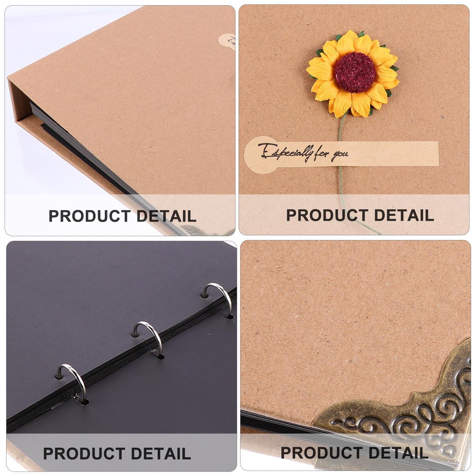 Álbum de Fotos Artesanal Adecuado para Viajes y Bodas Ligero y Fácil de Llevar de Gran Capacidad Papel Kraft Color Caqui