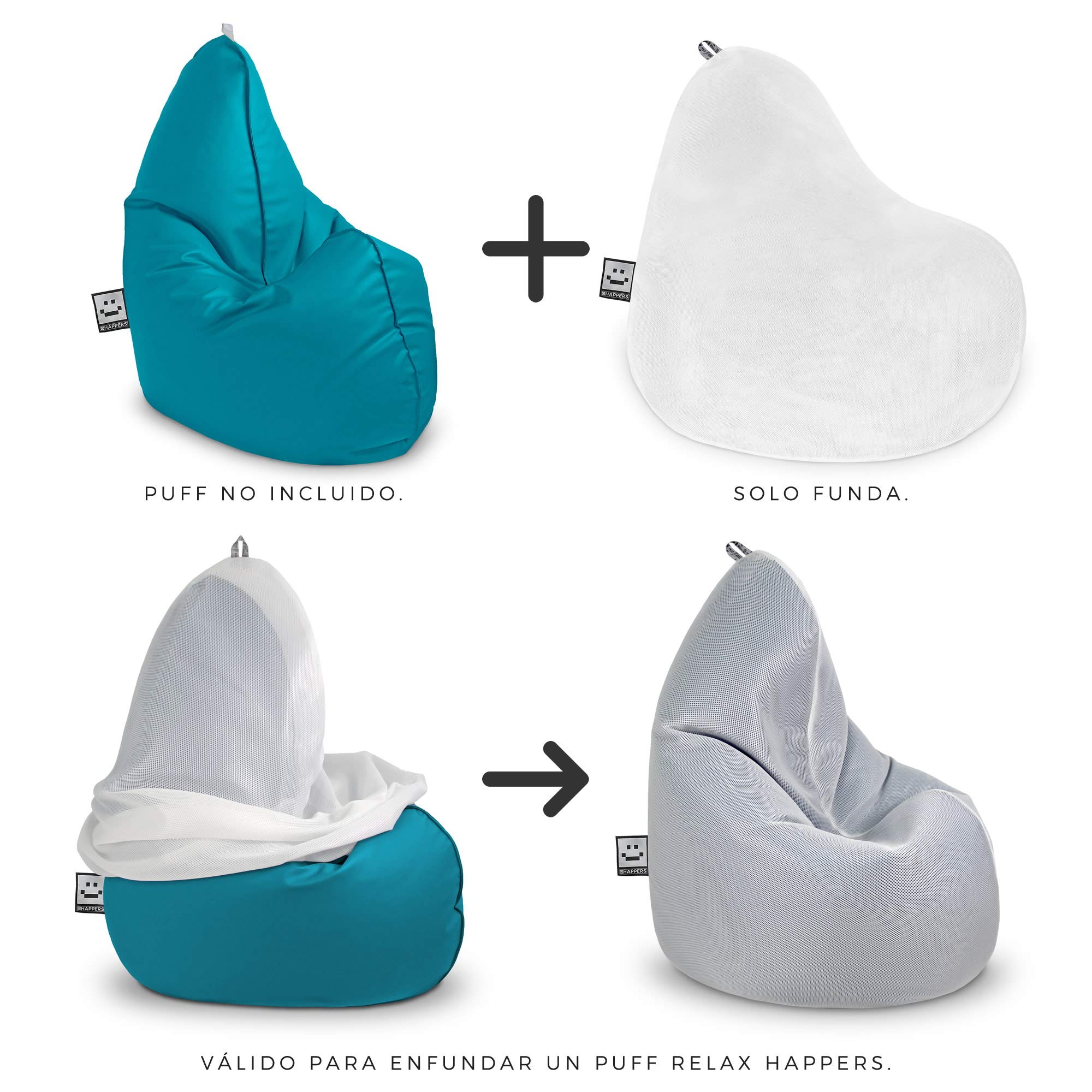 HAPPERS Funda 3D Lavable-Transpirable Gris para Puff Pera Relax