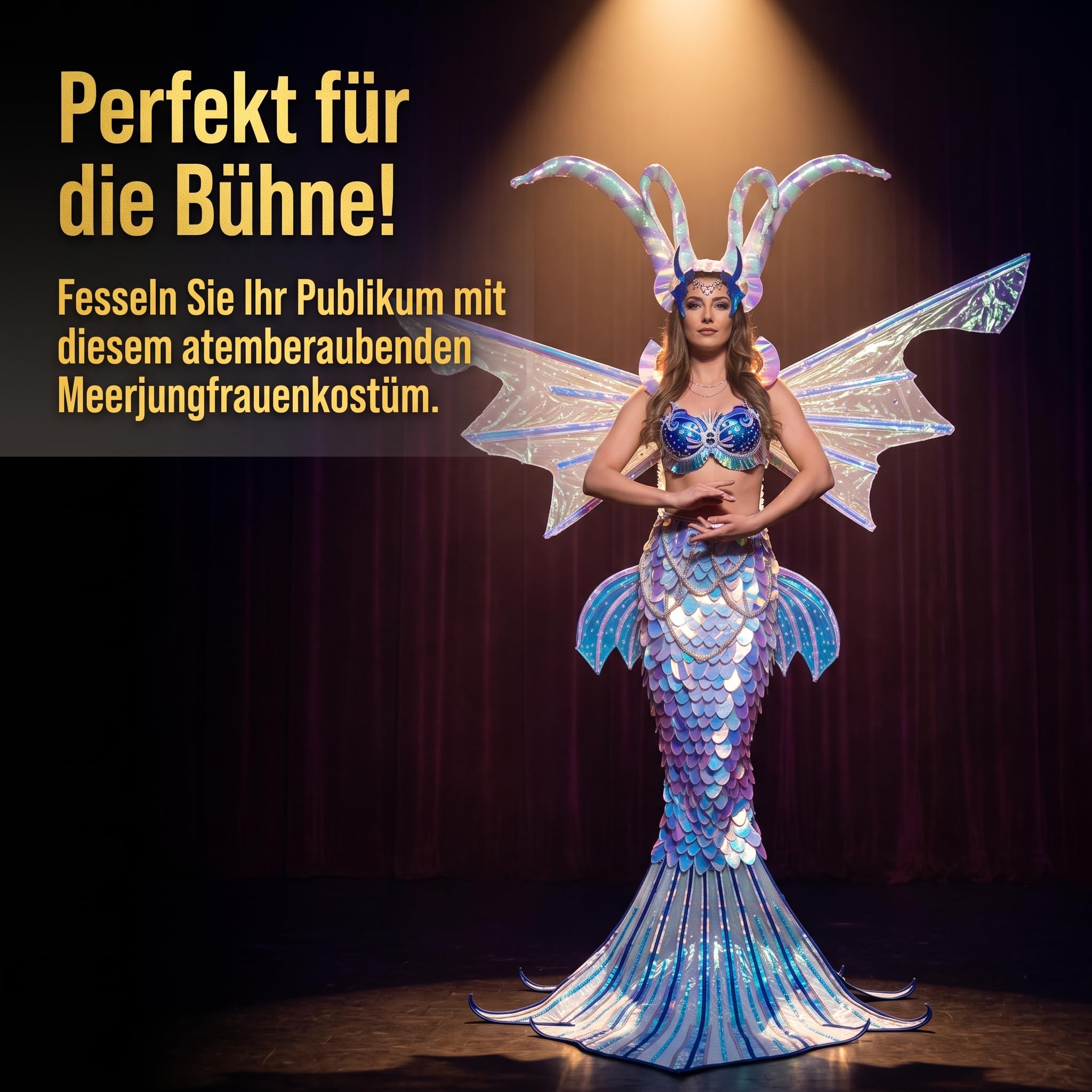 Kostüm für Damen Meerjungfrau, Pailletten Rock für Bühnenauftritte & Mottopartys, für Shows