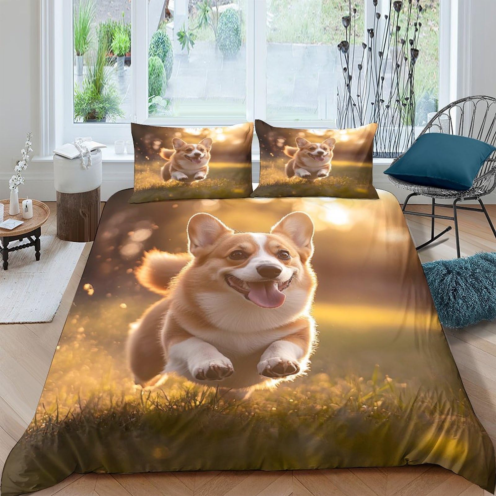 Ctjqhvkz Style-4 3D Printed Corgi Dog Fitted Sheet Microfiber Soft Animal Pattern Mattress Cover Anti-Slip Machine Washable For Bedroom Decor Single（135X200cm）