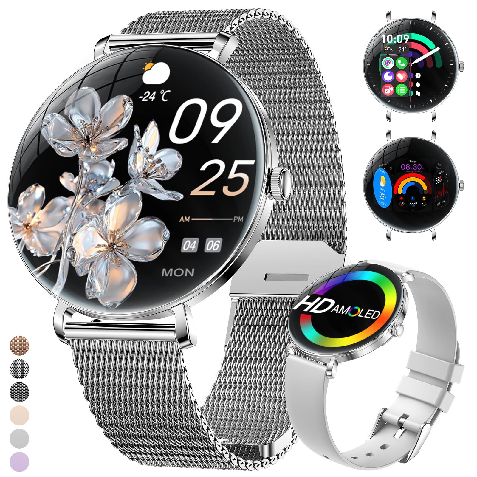 LIGE 2025 Smartwatch Donna, 1,43" HD AMOLED Orologio Fitness con Funzione Telefono, Ciclo Mestruale/Frequenza Cardiaca, IP68 Impermeabile, 120+ Modalità Sportive, Orologio sportivo per Andriod iOS