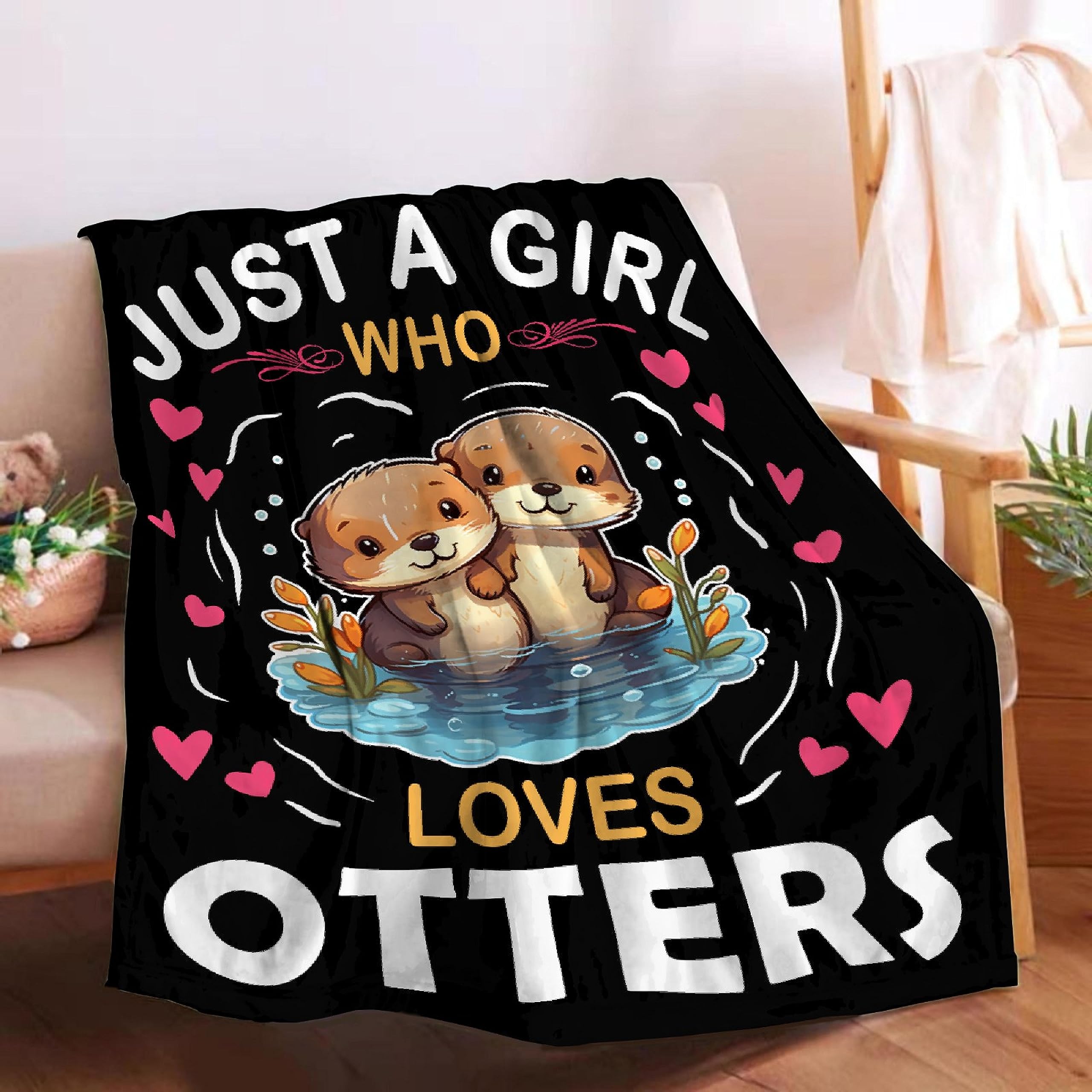Just Girl Who Loves Otters Blanket Super Soft Lightweight Throw Comfy Fluffy Quilt for Bed Sofa All Seasons Warm 80"x60" Queen for Women Men