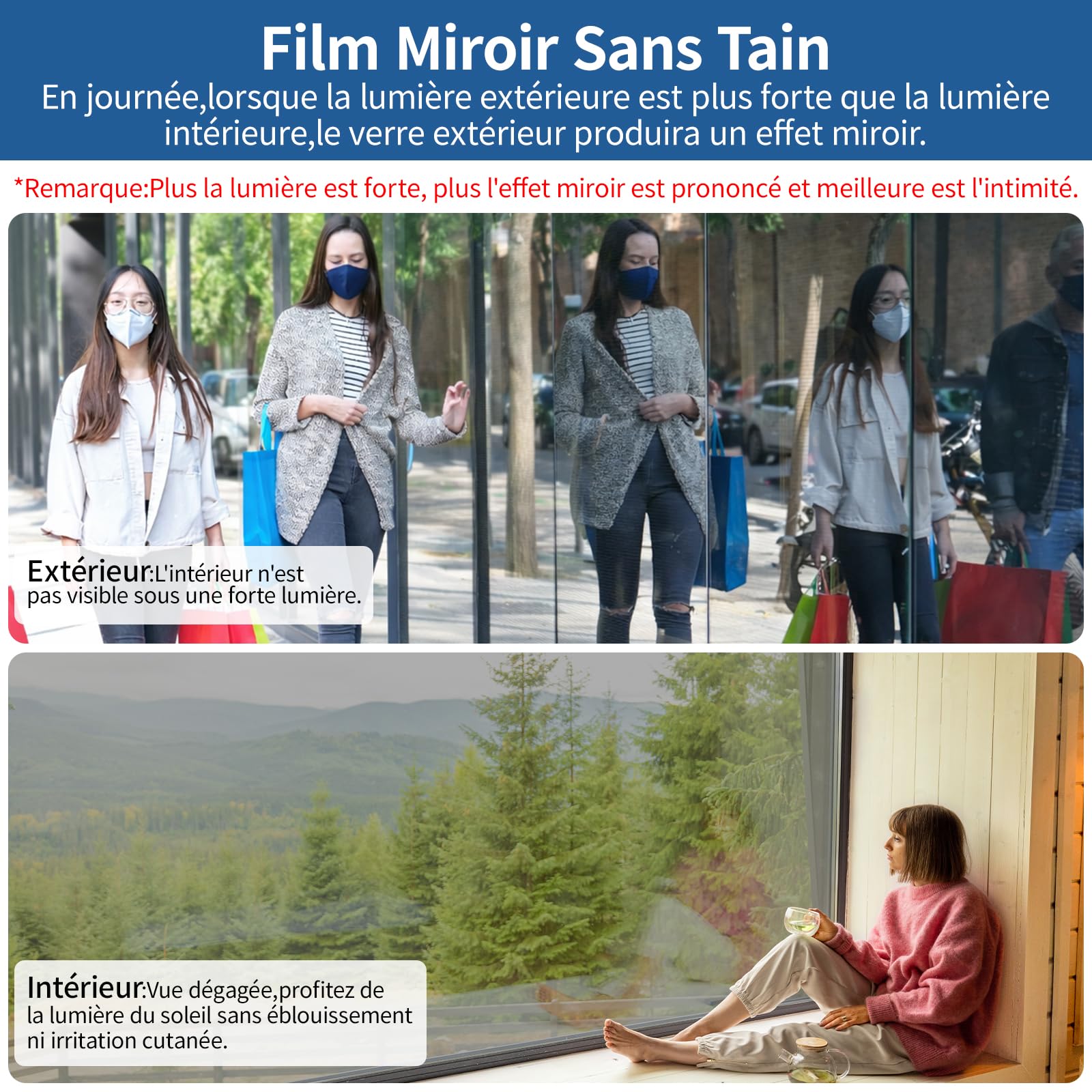 Film Fenetre Anti Regard Anti Chaleur 44.5x200cm Adhésif Occultant Miroir Anti UV Protection Vie Privée
