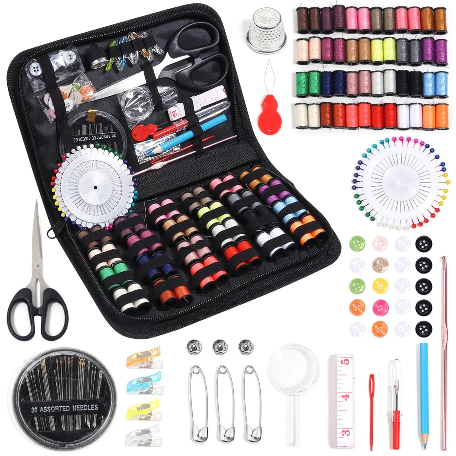 Sewing Kit Compact and Portable Complete Sewing Kit with Threads Needles Scissors Tape Measure Buttons Portable Travel DIY Embroidery Handwork Tool Set(172pcs 14X22cm)