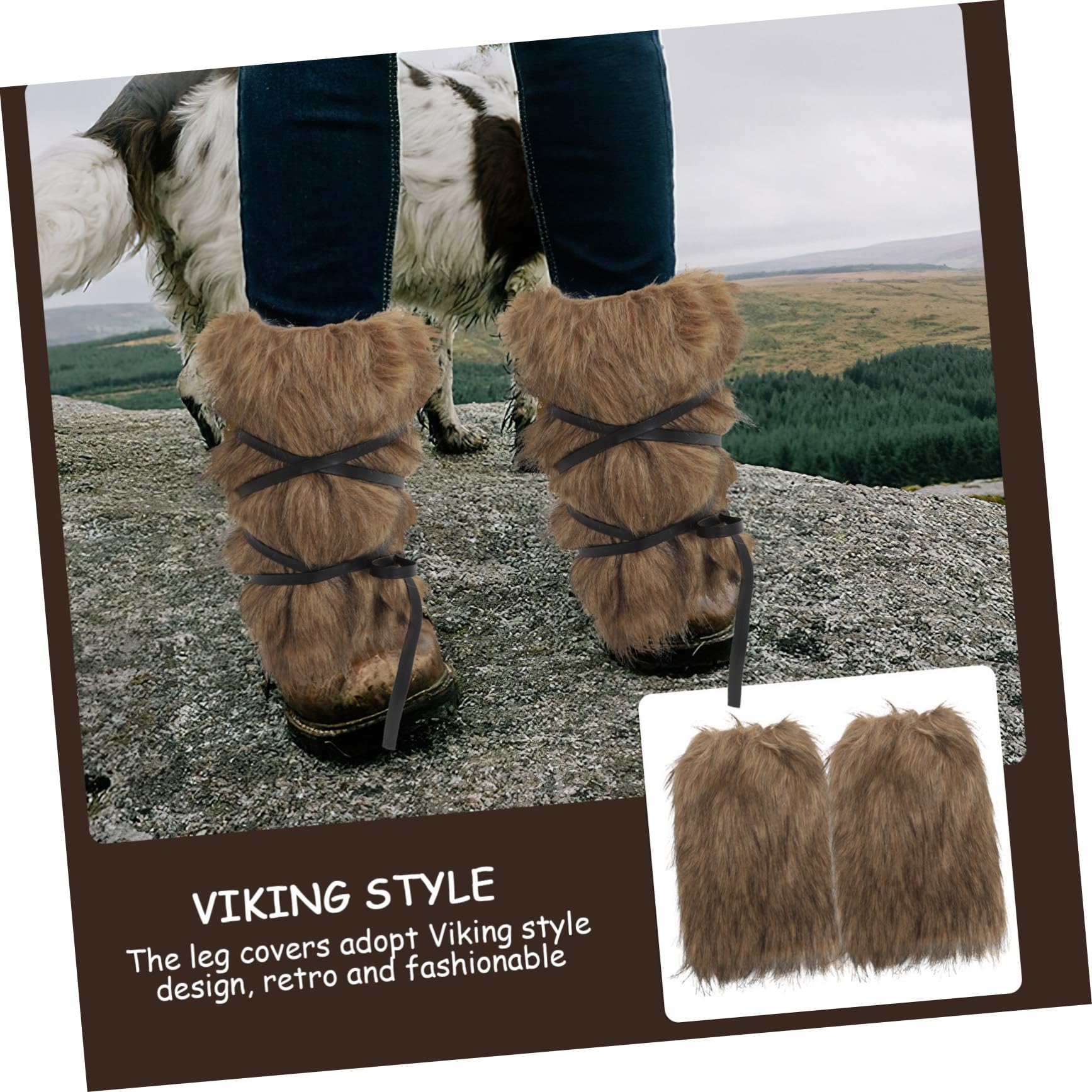 POPETPOP Guêtres Viking Fausse Fourrure Avec Sangles Élastiques – Couvre-Bottes Chauds pour Cosplay Médiéval et Halloween – Ajustables pour Hommes et Femmes