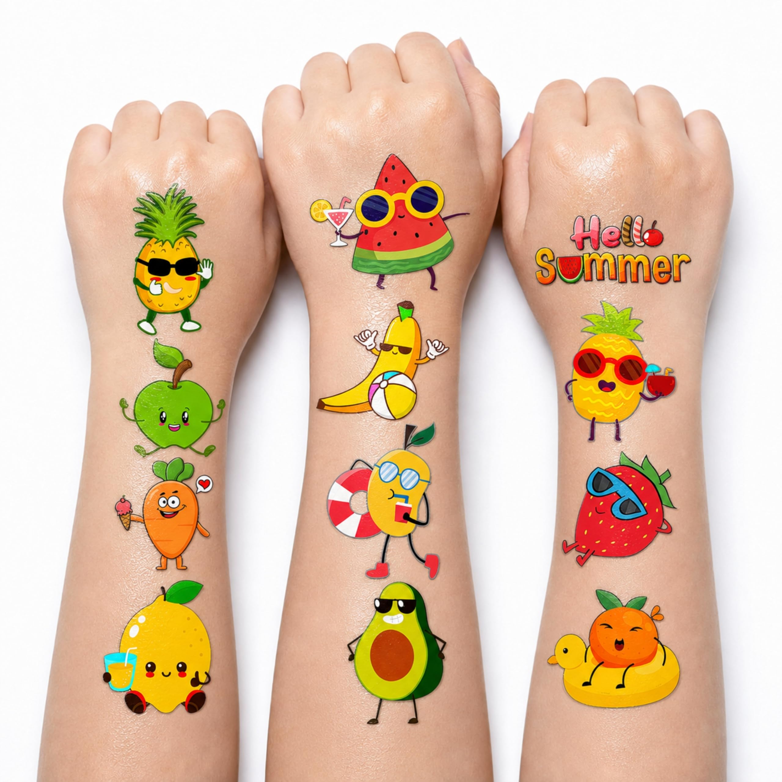 96PCS Fruit Temporary Tattoos for Kids Waterproof Fruit for Summer Birthday