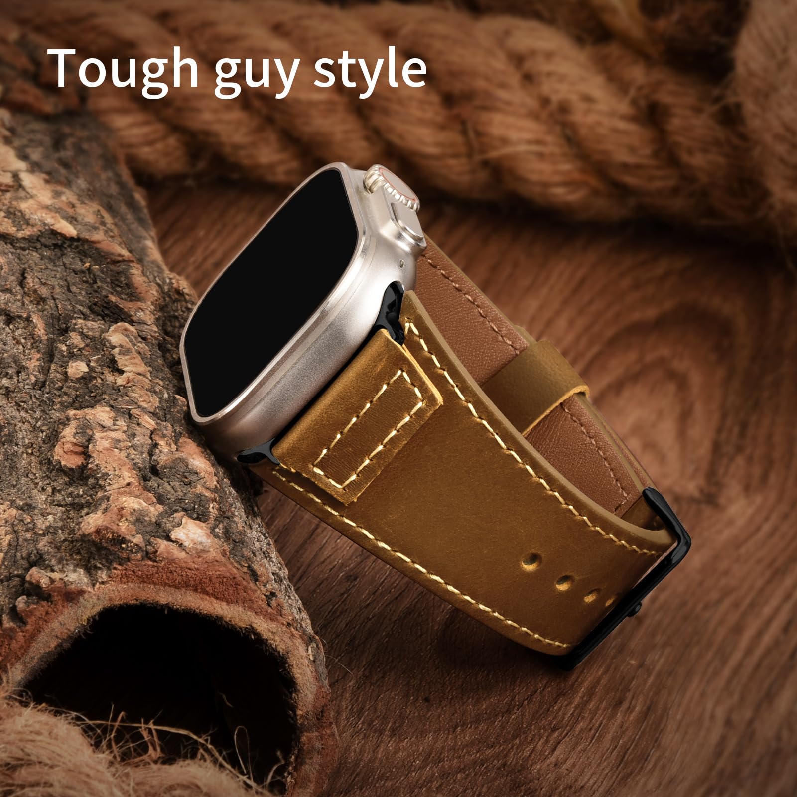 Wristitani Leather Strap Compatible With Apple Watch Straps 44mm 45mm 46mm 42mm 49mm 41mm 40mm for Men,Genuine Leather Replacement Band for iWatch Ultra2 Ultra Series 10 9 8 7 SE2 SE 6 5 4 3 2 1 - Image 3