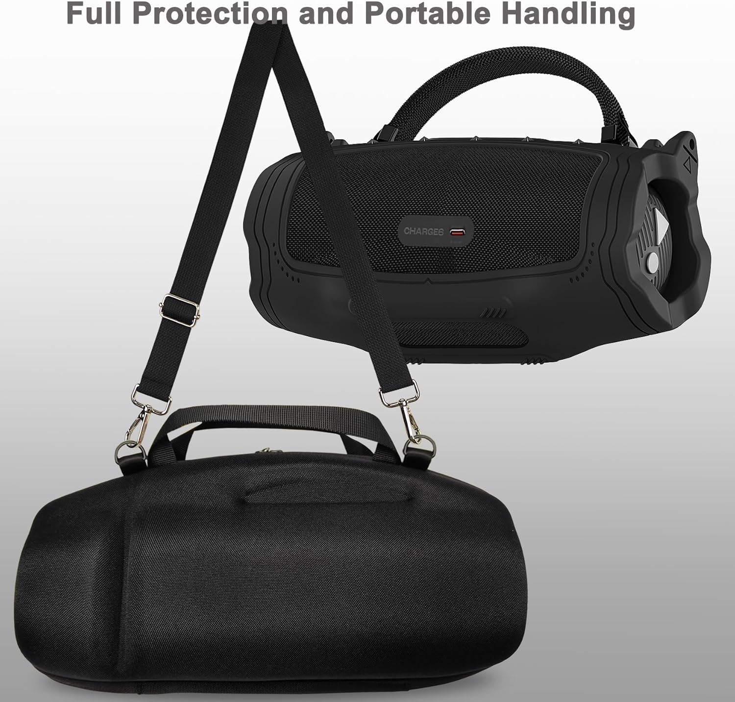 JCHPINE Silicone Cover and Hard Carrying Case for JBL Charge 6 Portable Bluetooth Speaker Accessories, Protective Cases for JBL Charge 6 AI Sound Bluetooth Speaker with Shoulder Strap (Black) - Image 3