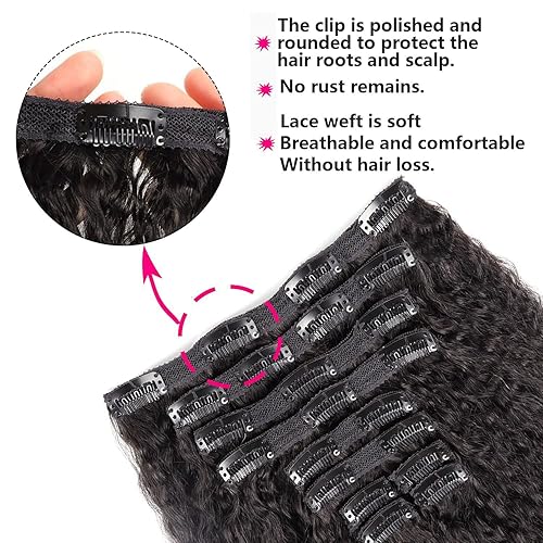 Miniatura 4 de Alishow Extensiones de cabello humano real con clip para mujeres negras, 22 pulgadas, cabello virgen con clip de cabeza completa, sin procesar, Remy