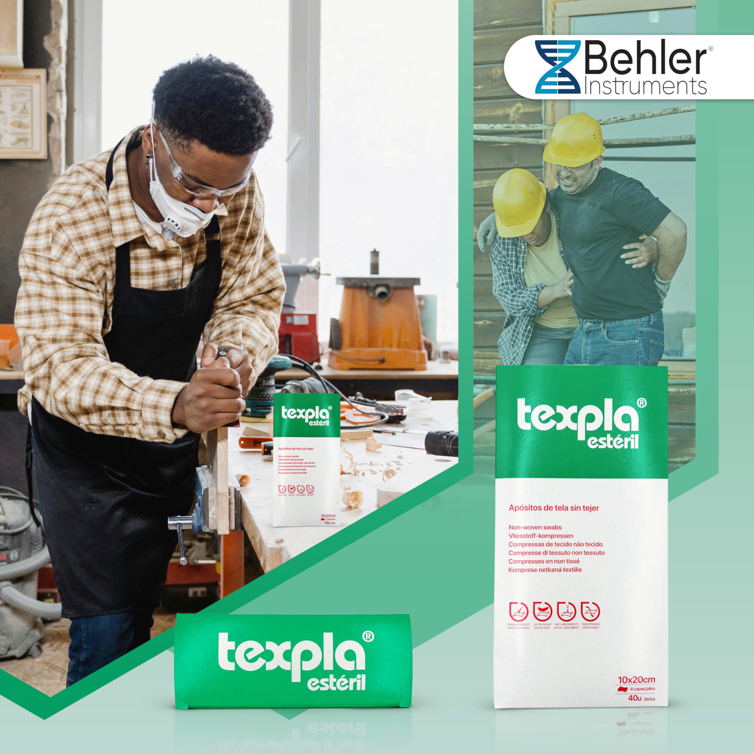 Texpol - Apósitos Estériles de Tejido Sin Tejer - Caja de 40 Unidades (8 Sobres de 5 Apósitos de 10x20, Perfectos para el Cuidado Médico y de Heridas en Casa, Hipoalergénicos (Paquete de 4)