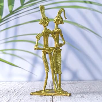 Handcrafted Brass Dhokra Art | Tribal Couple Figurines for Home Decor | Decorative Traditional Idols (6inch)