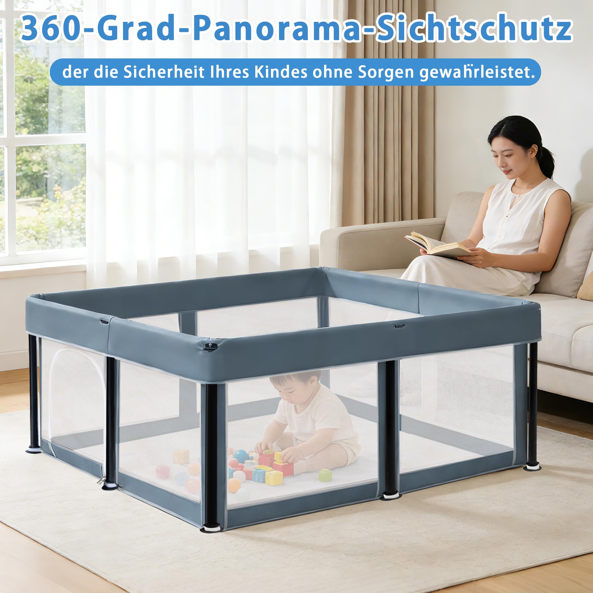 Parc pour bébé - 180 x 180 cm - Pliable - Gris foncé | Clôture de jeu 150D Oxford pour intérieur et extérieur avec sac de rangement, parc