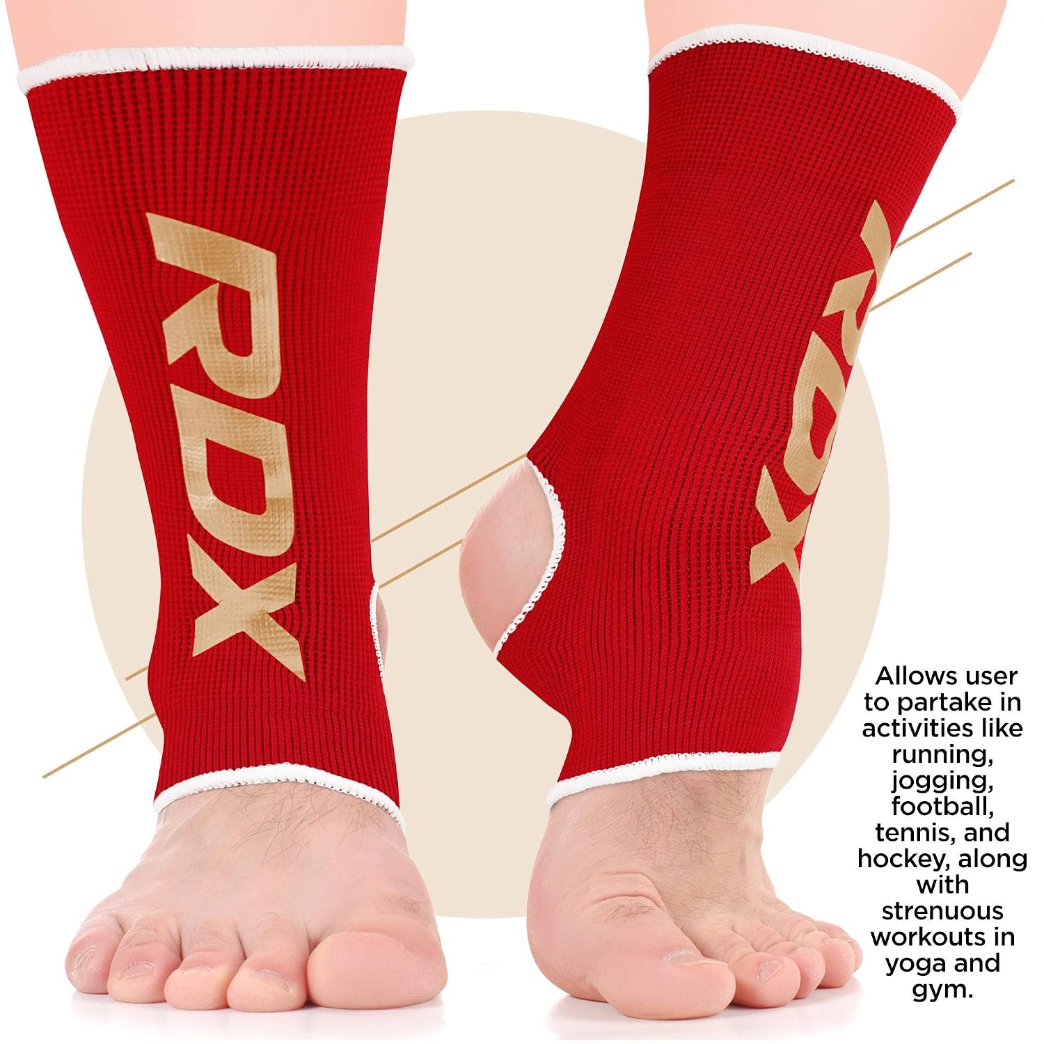 RDX Ankle Support Brace, Elasticated Compression Sleeve, Kickboxing Muay Thai MMA Martial Arts Boxing, Open Heel Foot Socks Pair, Running Gymnastics Gym Weight Lifting Bandage, Sports Wraps, Men Women