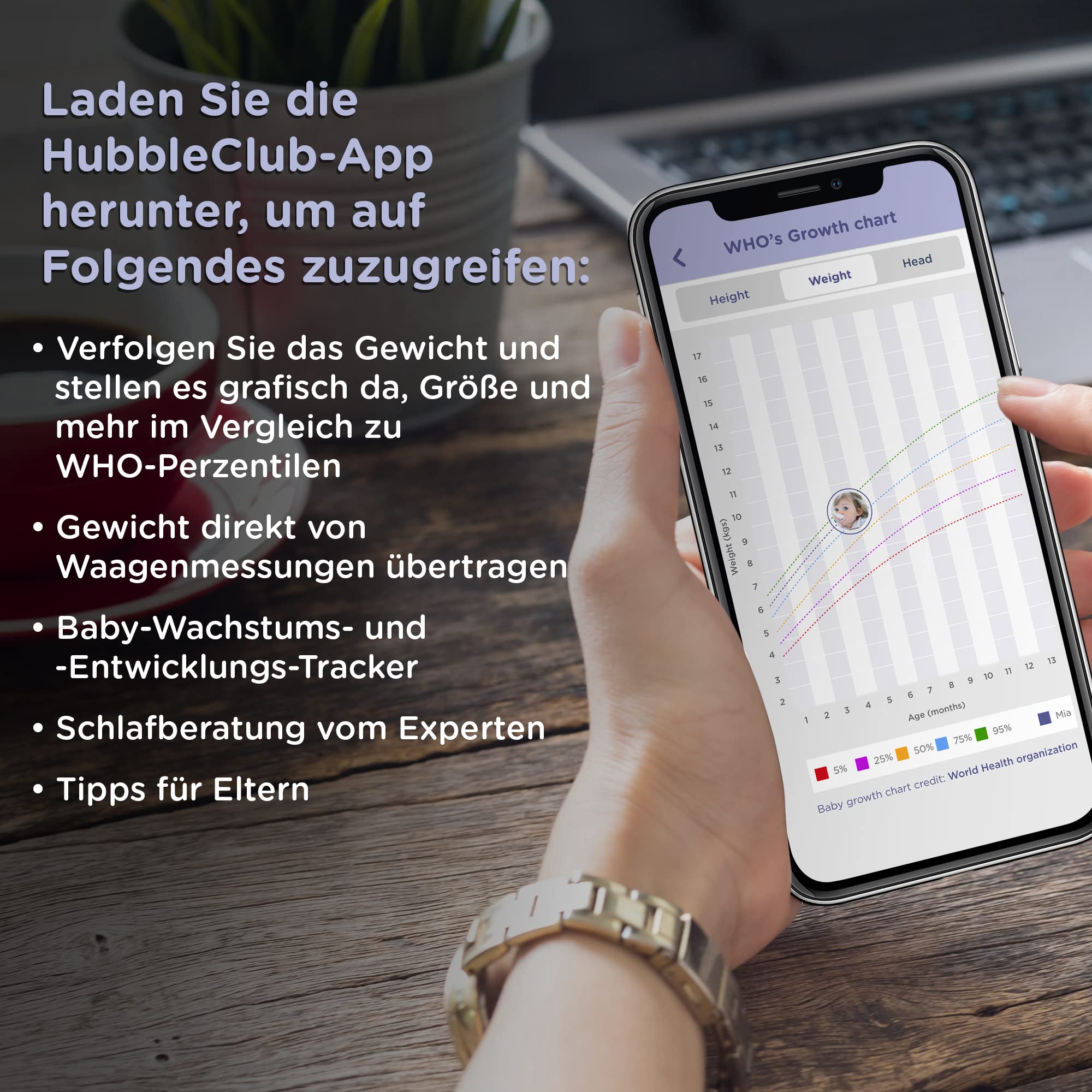 Hubble Connected Grow Báscula inteligente para bebés con Bluetooth con pantalla LCD, seguimiento de peso, cambiador suave, tara y retención y tecnología de 4 sensores para una precisión excelente