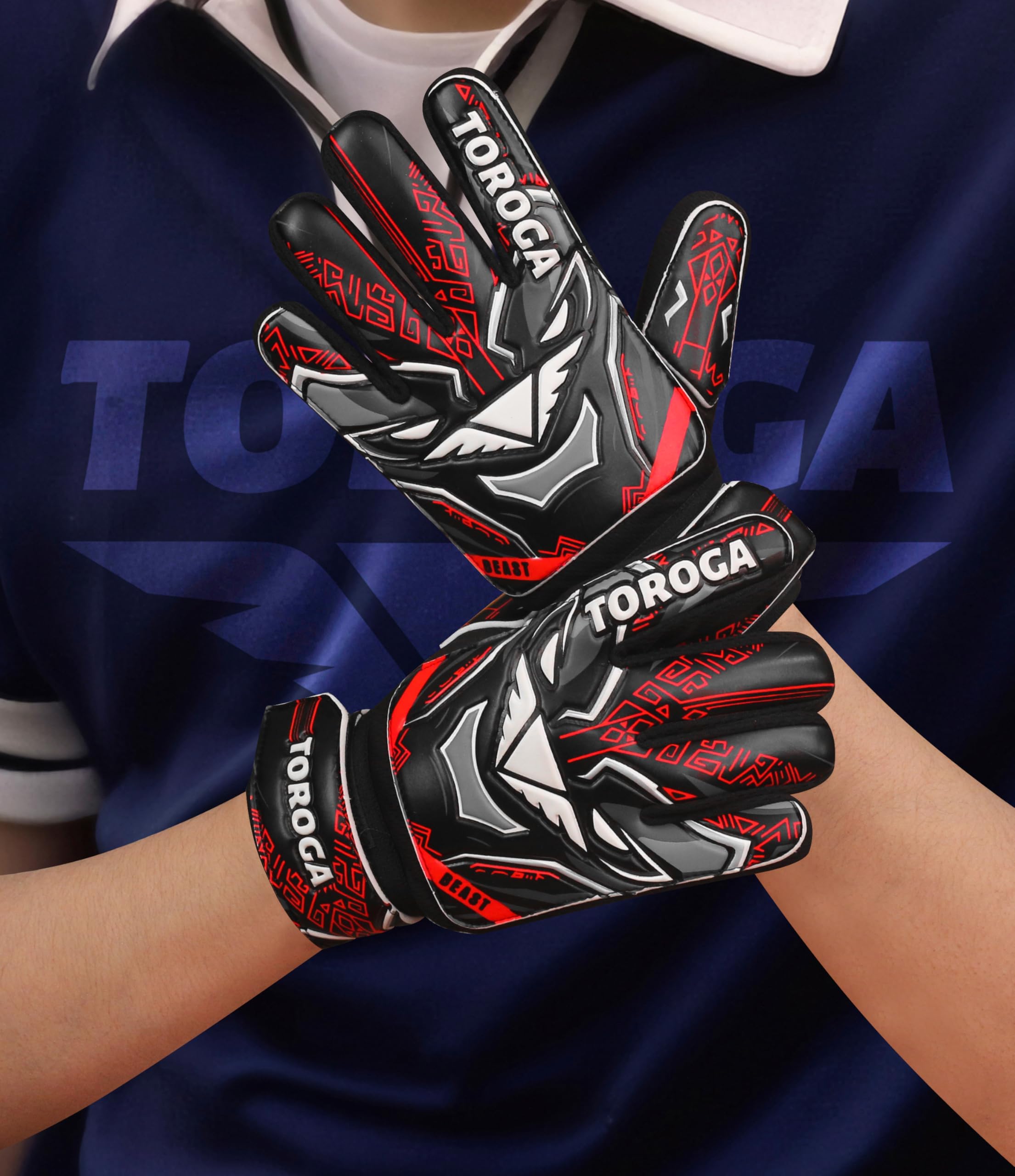 GRIPKNOX Goalie Gloves for Boys (Red, 3)