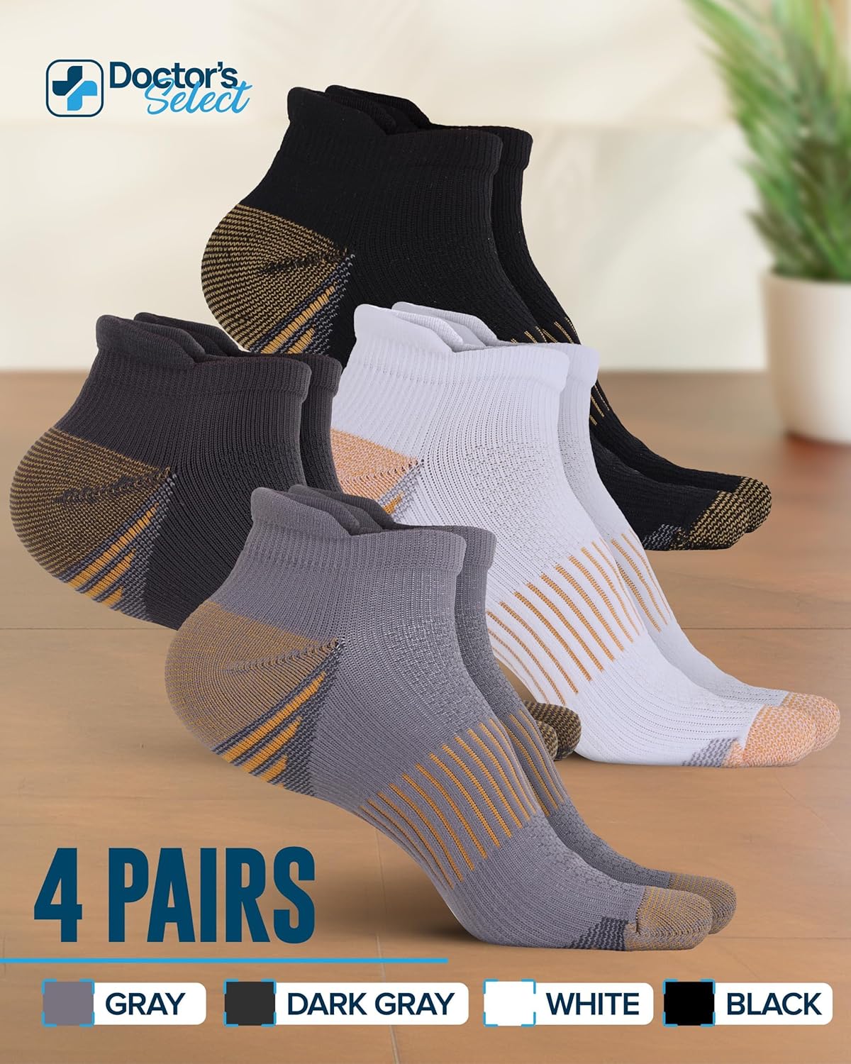 Doctor's Select Copper Ankle Compression Socks for Women and Men - 4 Pairs | Athletic Running Plantar Fasciitis Socks - Image 6