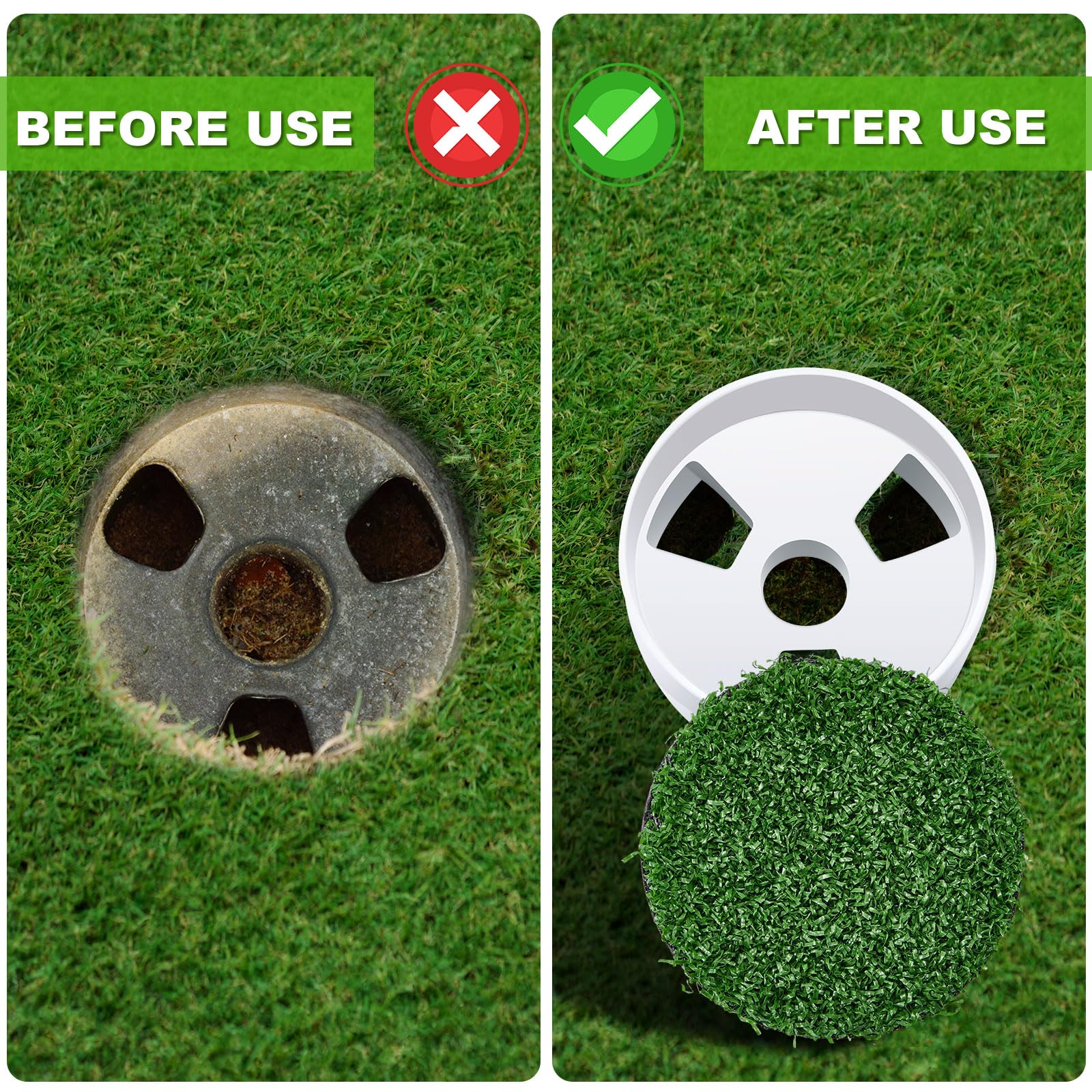 Seenelling 2 Sets Golf Hole Cup for Putting Green Golf Accessories for Backyard Practice with Plastic Hole Cups Cover for Base Enhanced Home Golfing Experience
