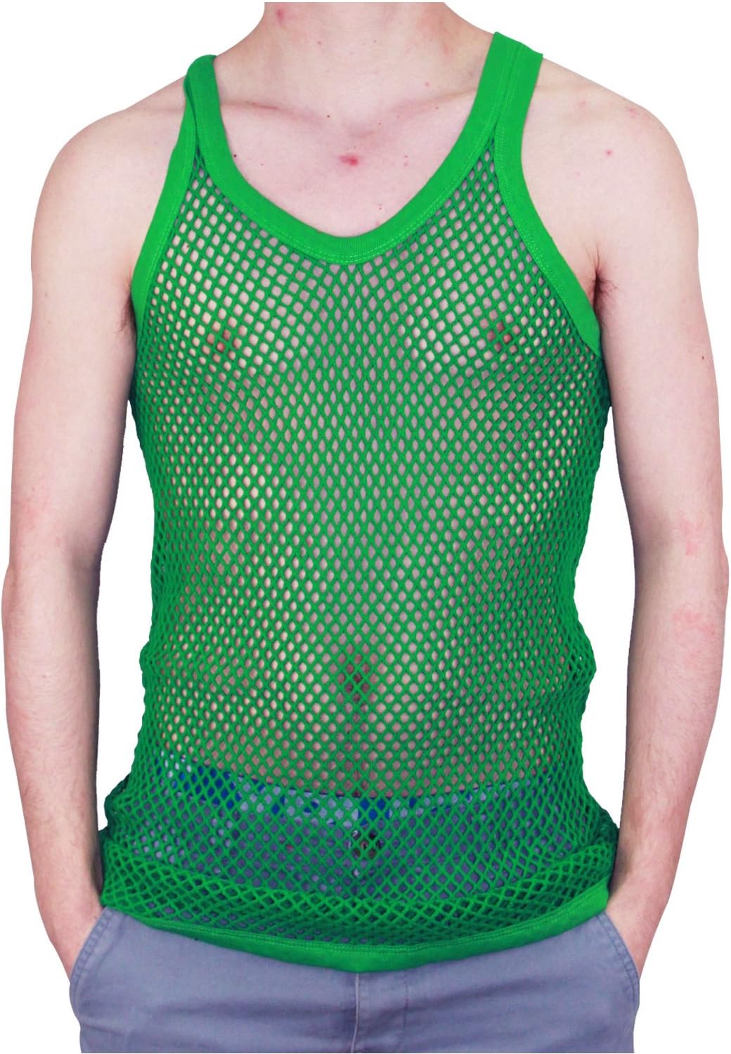 Mens 100% Cotton Fitted Muscle Fishnet String Vest Tank Top