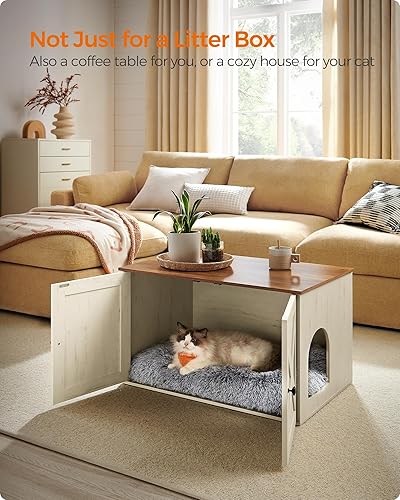 Miniatura 3 de Feandrea Caja de arena para gatos, muebles ocultos con divisor extraíble, casa para gatos interior, mesa auxiliar, 31.5 x 20.9 x 19.7 pulgadas,