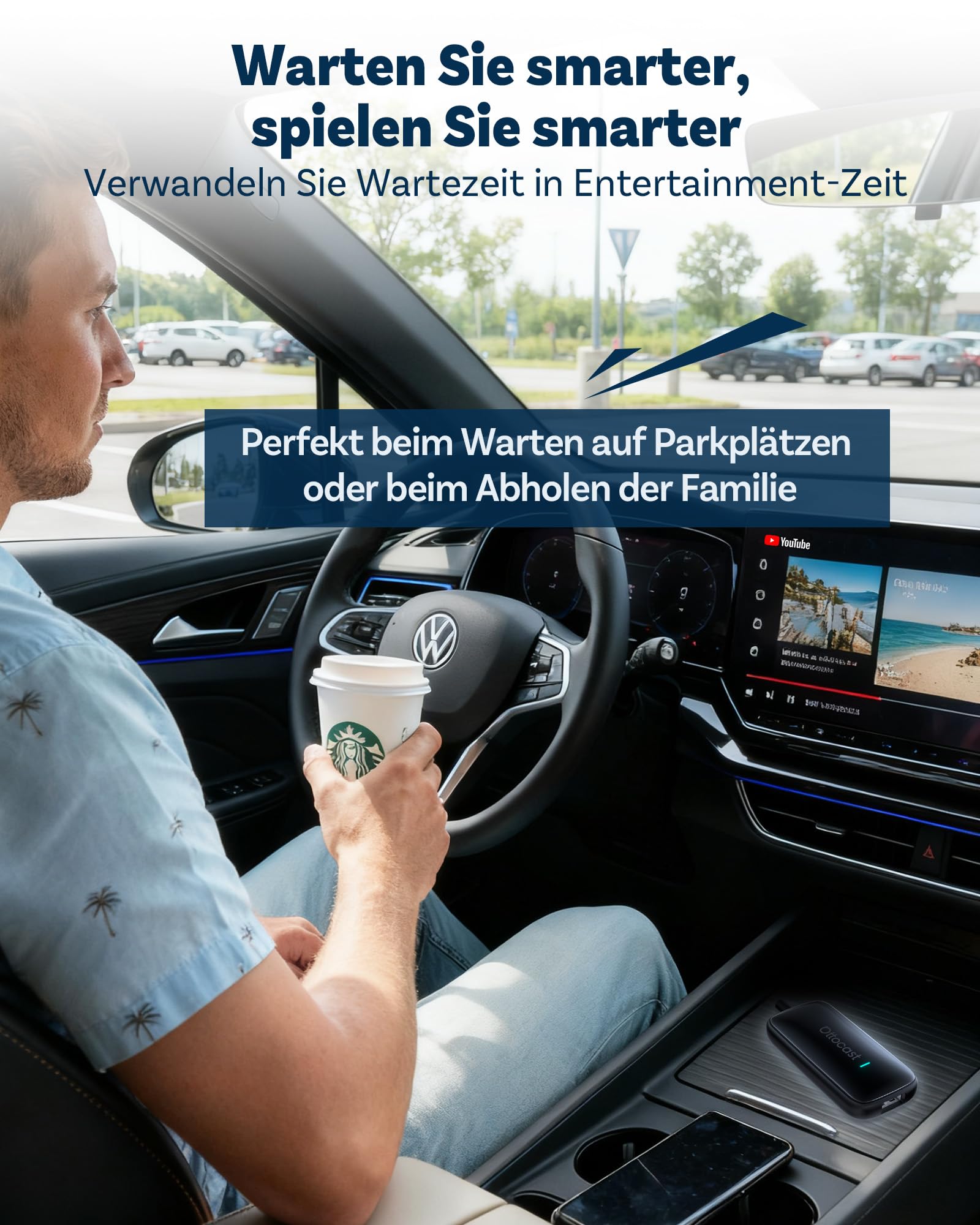 OTTOCAST Play2Video Ultra 2026 Upgrade, Wireless CarPlay Adapter AI Box mit YouTube, App Hub, bis zu 5 zusätzliche Apps, kompatibel mit OEM CarPlay Autos ab Baujahr 2016