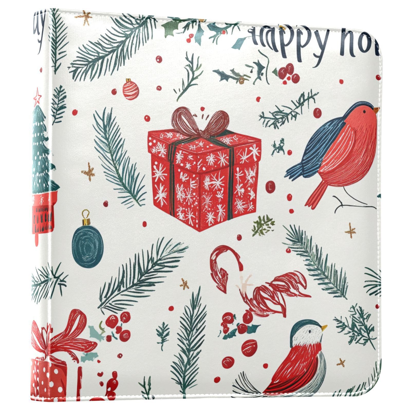 Álbum de fotos para fotos de todos los tamaños, caja de regalo de pájaros de Navidad, árbol de Navidad rojo, autoadhesivo, fotos de 4 x 6, 5 x 7, 6 x 8 pulgadas
