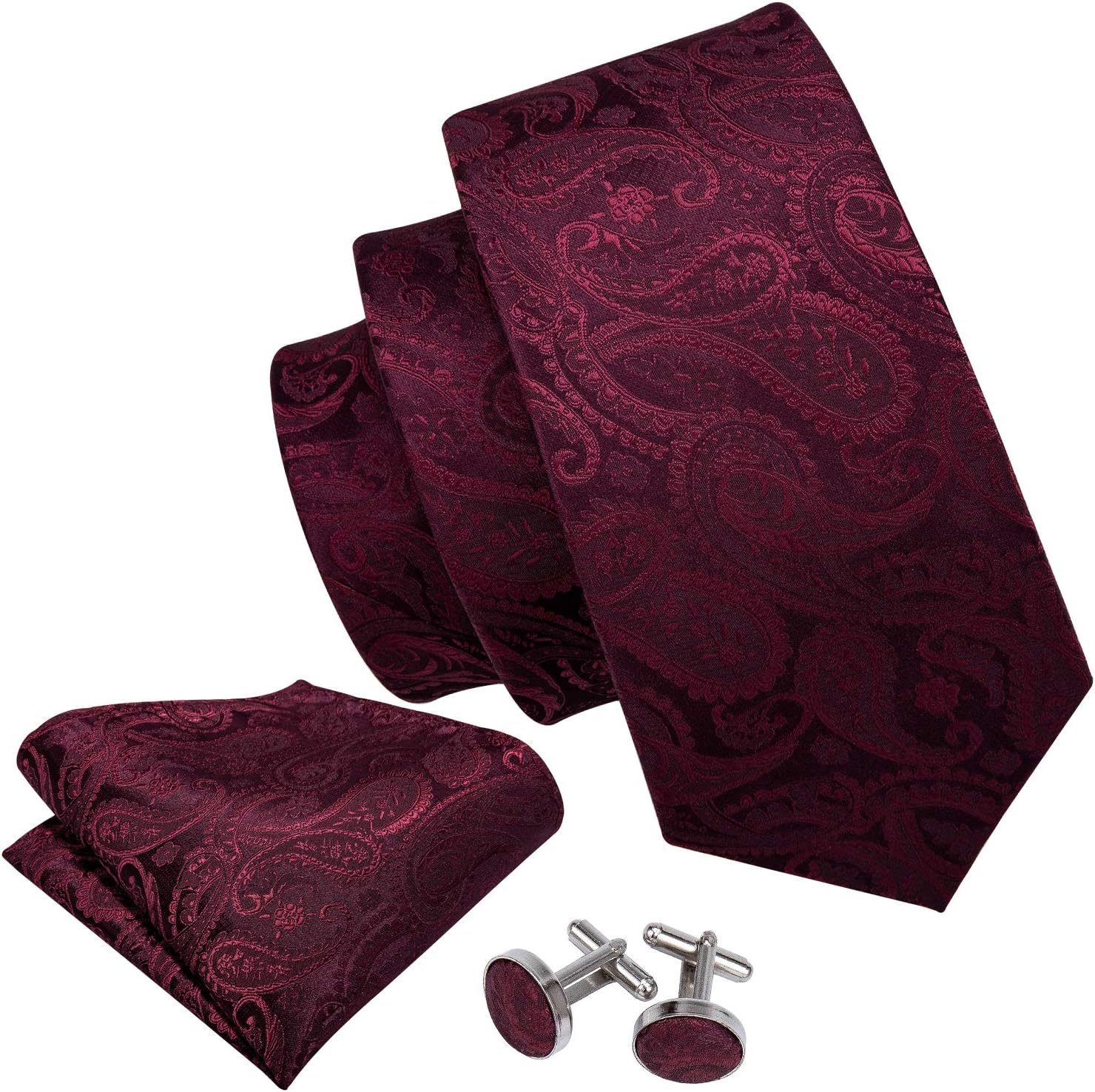 Barry.Wang Men Tie Set Paisley Silk Necktie Pocket Square Cufflinks Formal Wedding Business Party - Image 2