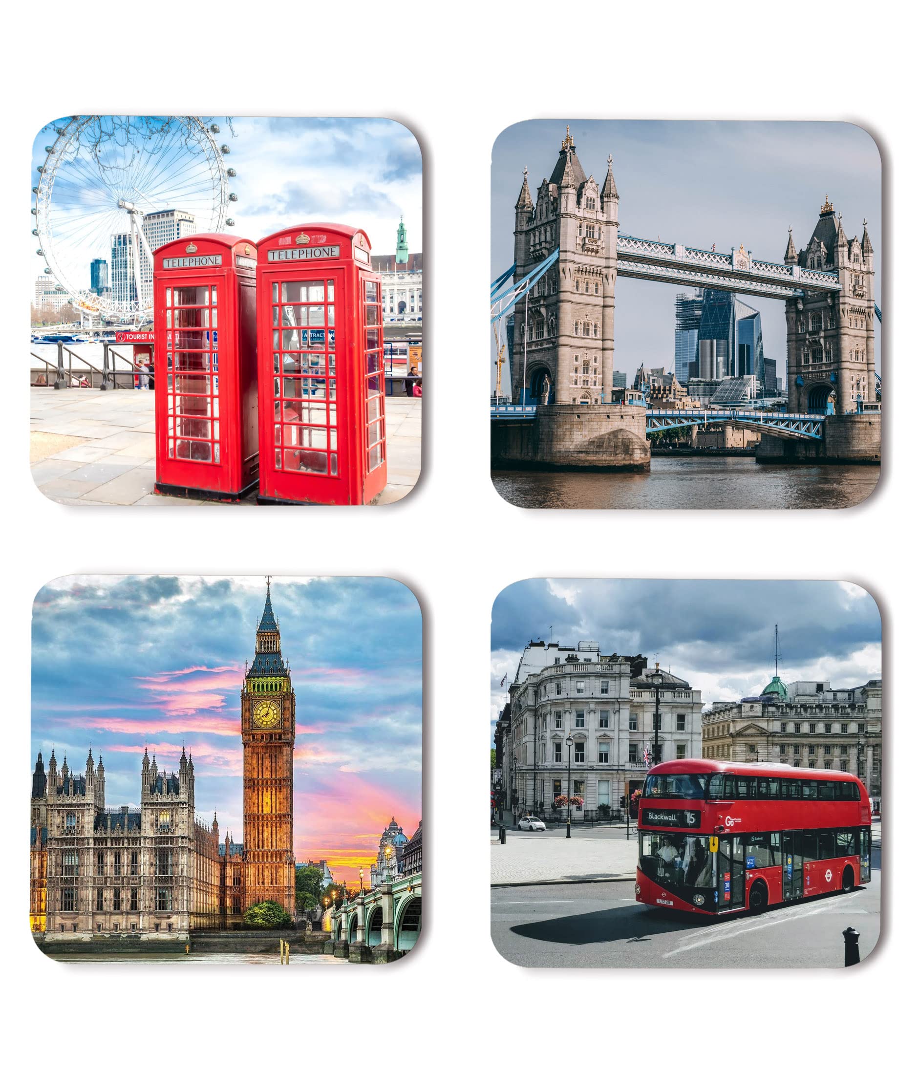 Whats Your Kick® London Wallpaper Theme Printed Set of 4 Wooden Fridge Magnet | London | Quotes | Kichen | Home Decor (7.6 x 7.6 -CM) D15