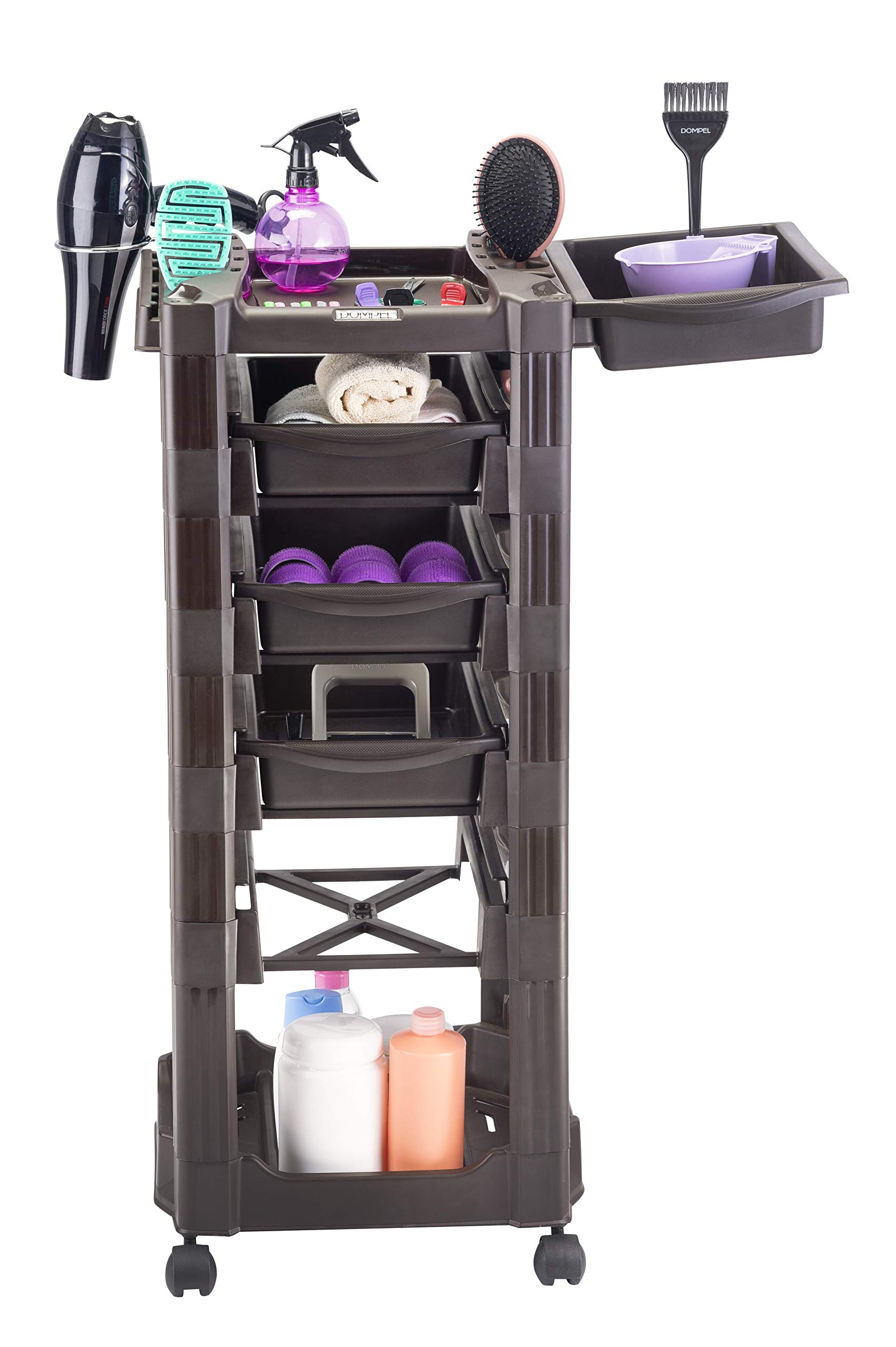 DOMPEL Carro de Mantenimiento Vegas con Ruedas y 5 Cajones - Almacenamiento Profesional - Peluquería, Barbería, Perfumería, Cosméticos, Salón, Tienda de Tatuaje - Made IN Brasil - MARRÓN