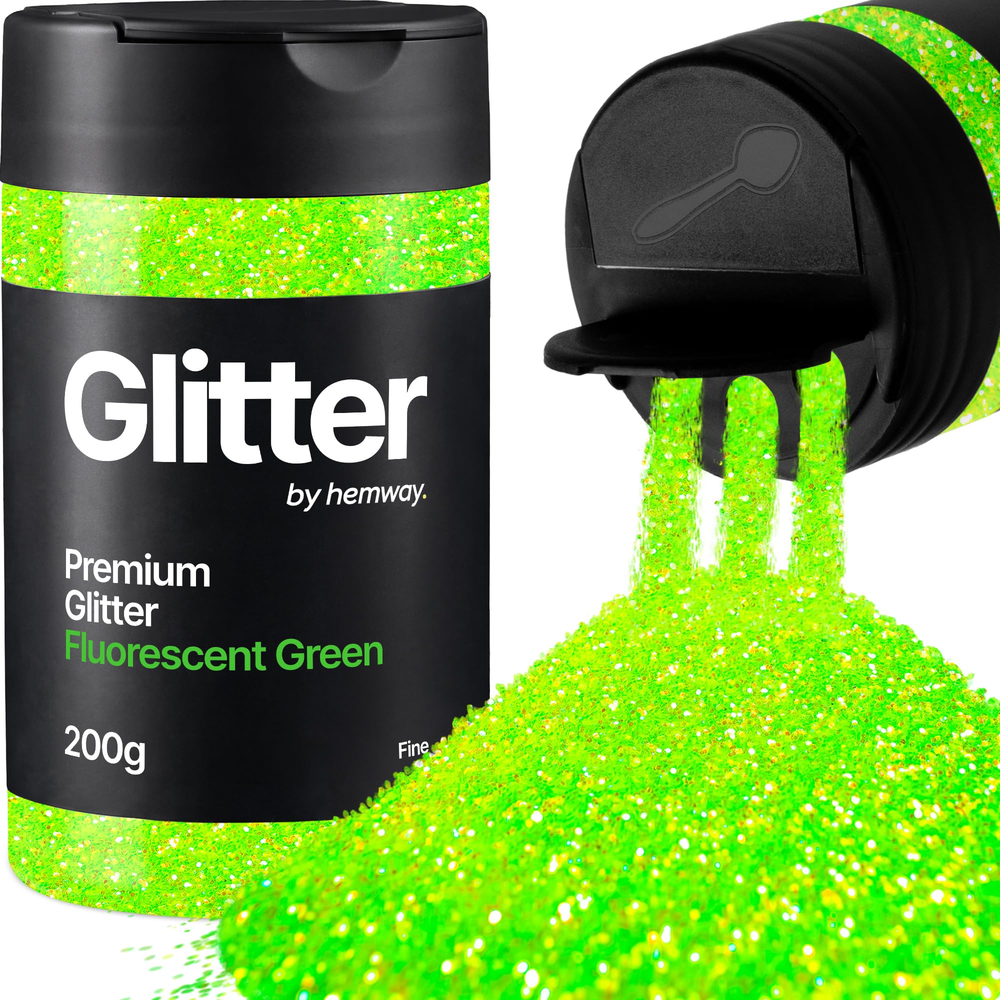 Hemway Fluorescent Green Glitter Shaker, 200g Fine Glitter for Crafts Metallic Flake Sequins for Resin & Epoxy Crafts for Decorating, Halloween, Christmas, Nail, Face, Art