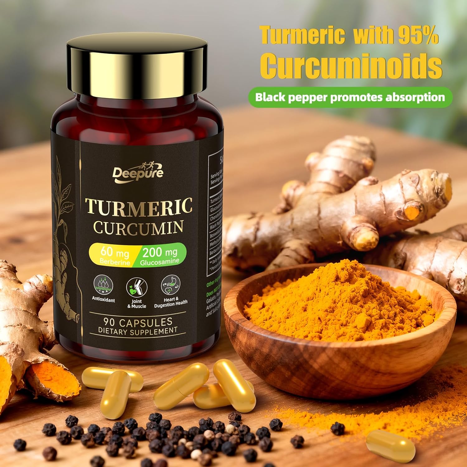 Turmeric Curcumin with Black Pepper: Organic Joint Supplement Capsules with 95% Curcuminoids Enhanced by Piperine for Women Supporting Daily Mobility Yoga Active Lifestyles