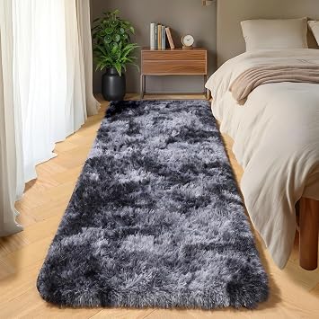 Runner Rugs for Bedroom Living Room, Fluffy Tie-Dyed Dark Grey 2x6 Area Rug