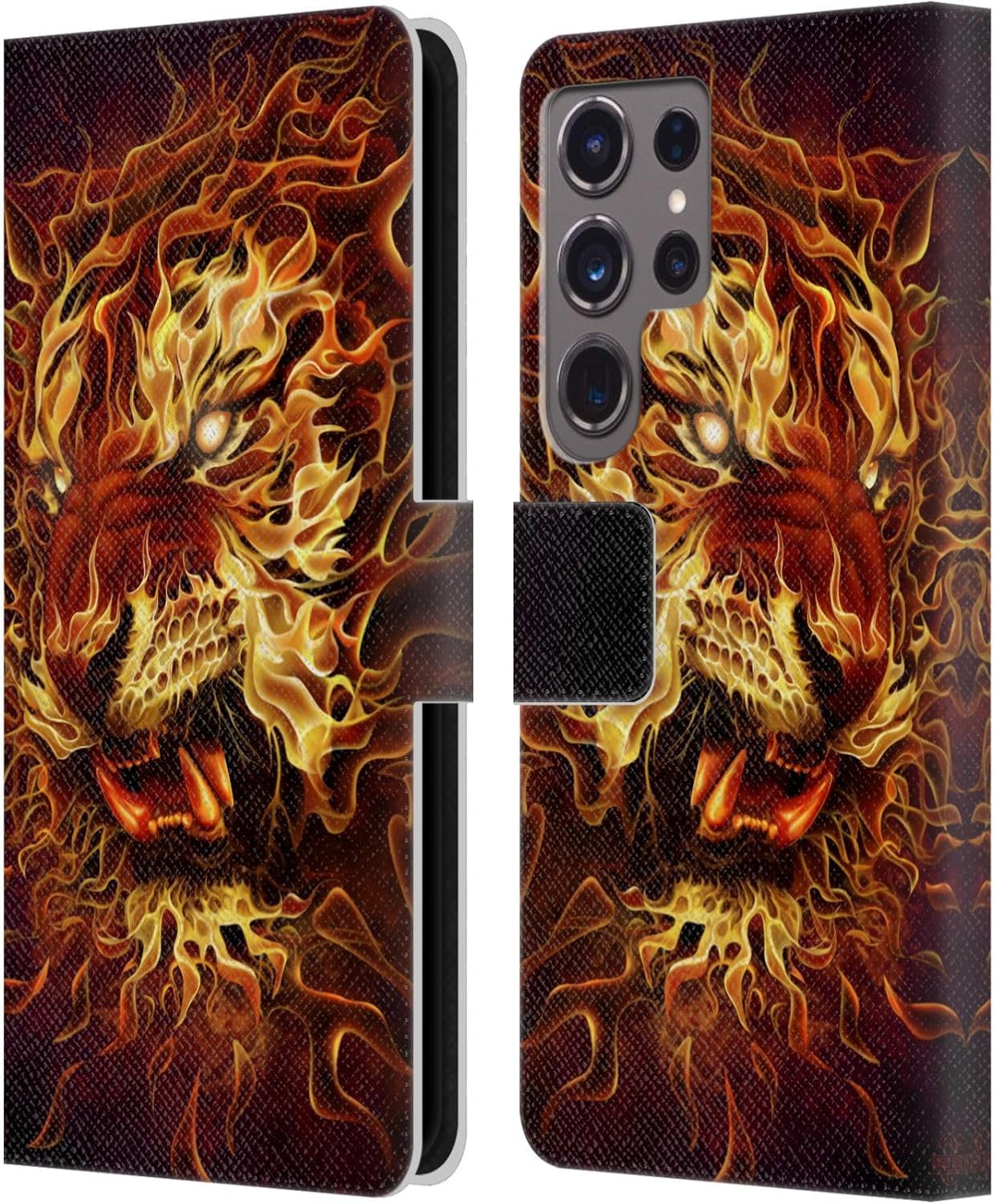 Head Case Designs Officially Licensed Tom Wood Wolf Stalker Fire Creatures Leather Wallet Case Compatible with Samsung Galaxy S24 Ultra 5G