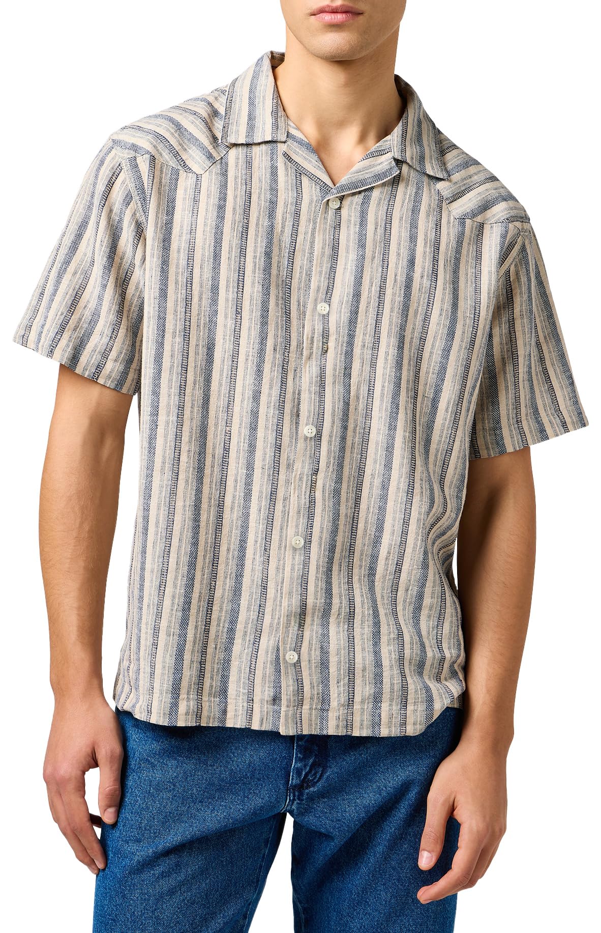 Wrangler Men's SS W Resort Shirt, Indigo Stripe, XL