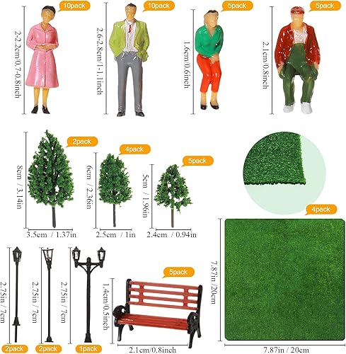 Miniatura 2 de Sratte Juego de 55 piezas de trenes de modelo, arquitectónico 1: 75 figuras a escala accesorios incluyen mini lámparas en miniatura de personas