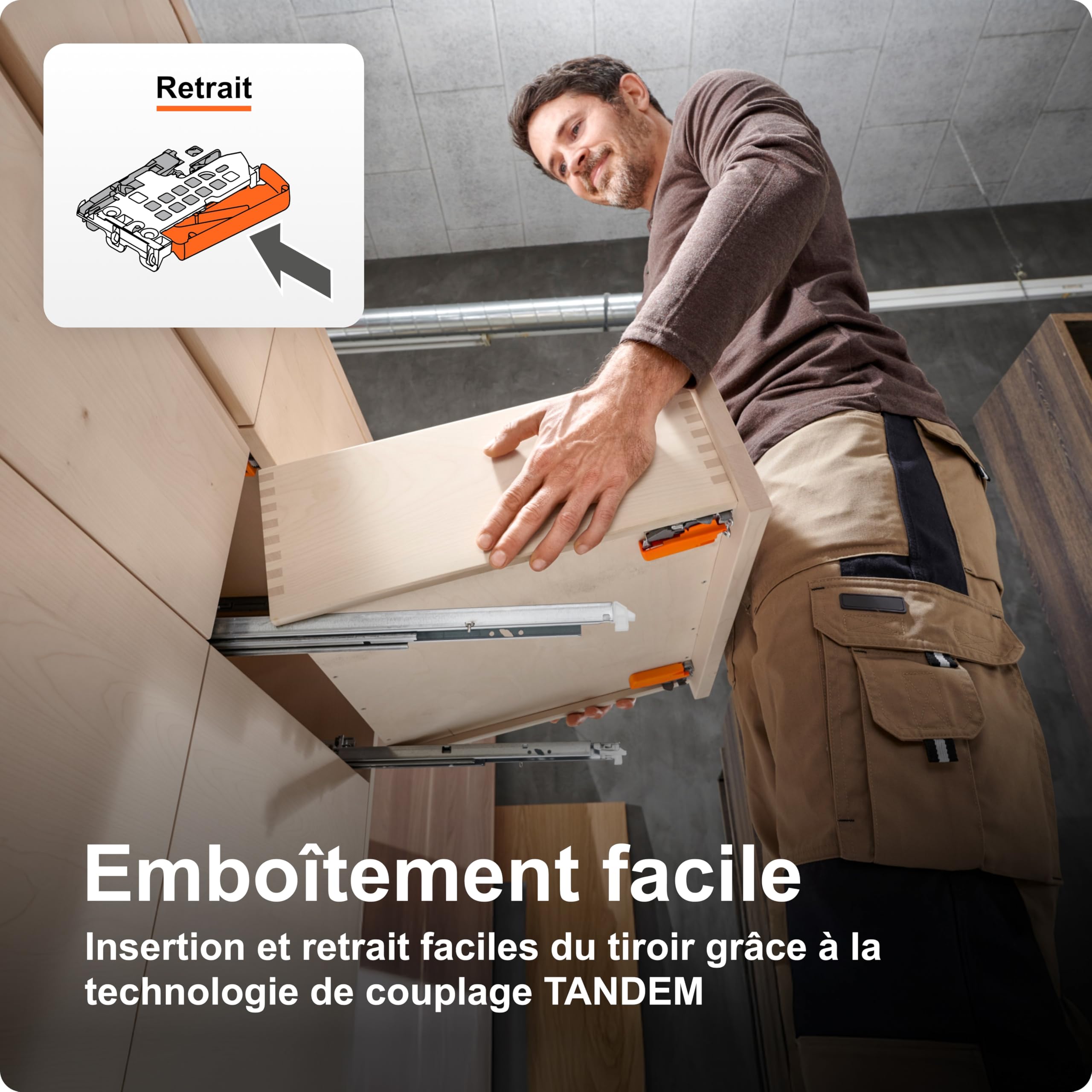 blum sortie totale Tandem 450 mm I coulisse à profil sous le tiroir invisible I sortie de tiroir Soft-close avec amortissement blumotion I sortie pour meuble de cuisine I système coulisses 1 paire