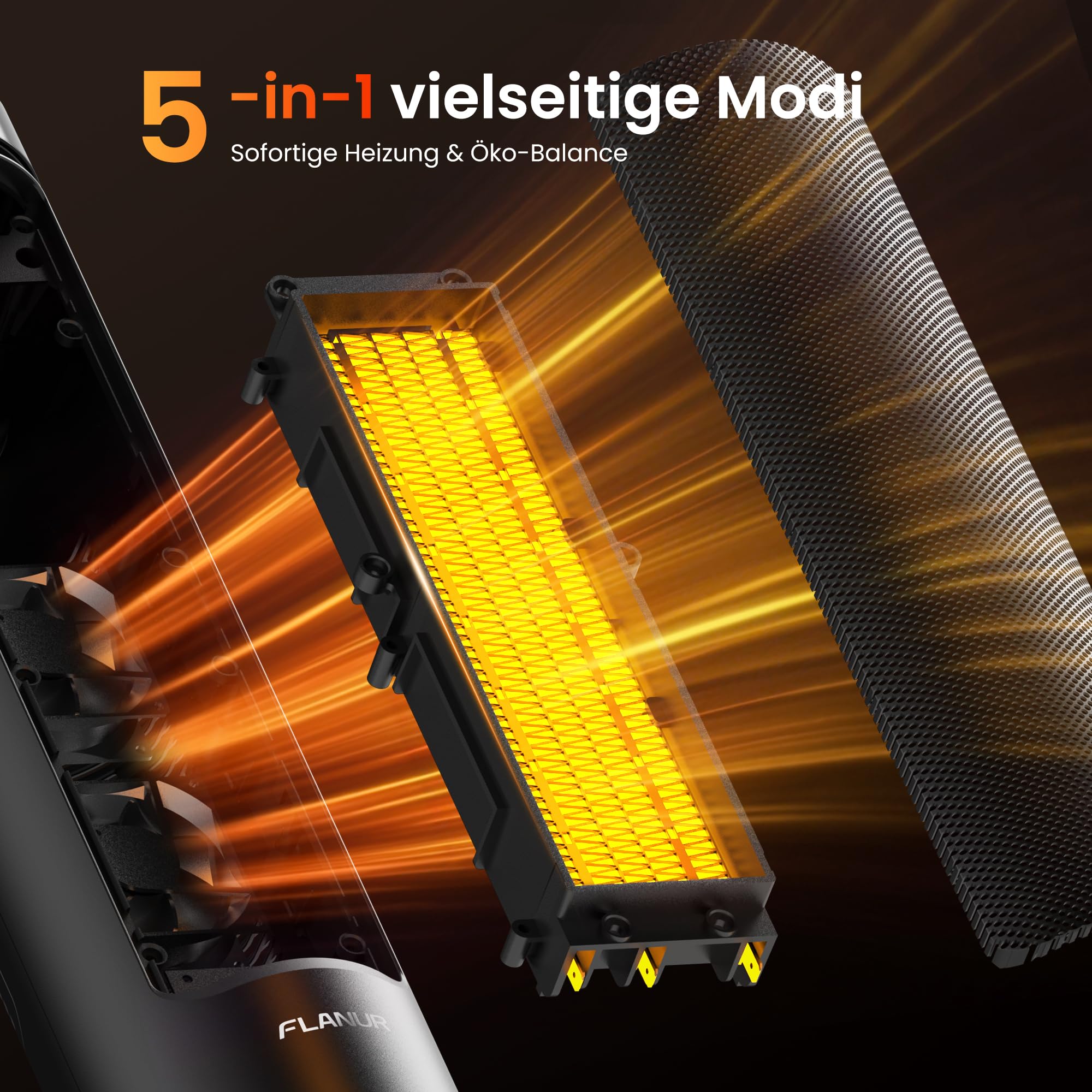 FLANUR Heizlüfter Energiesparend, 2000W PTC Keramik Heizlüfter mit Thermostat & Fernbedienung, ECO Modus, 70° Oszillation, 12h Timer, Überhitzungs-Kippschut, 60cm, Black