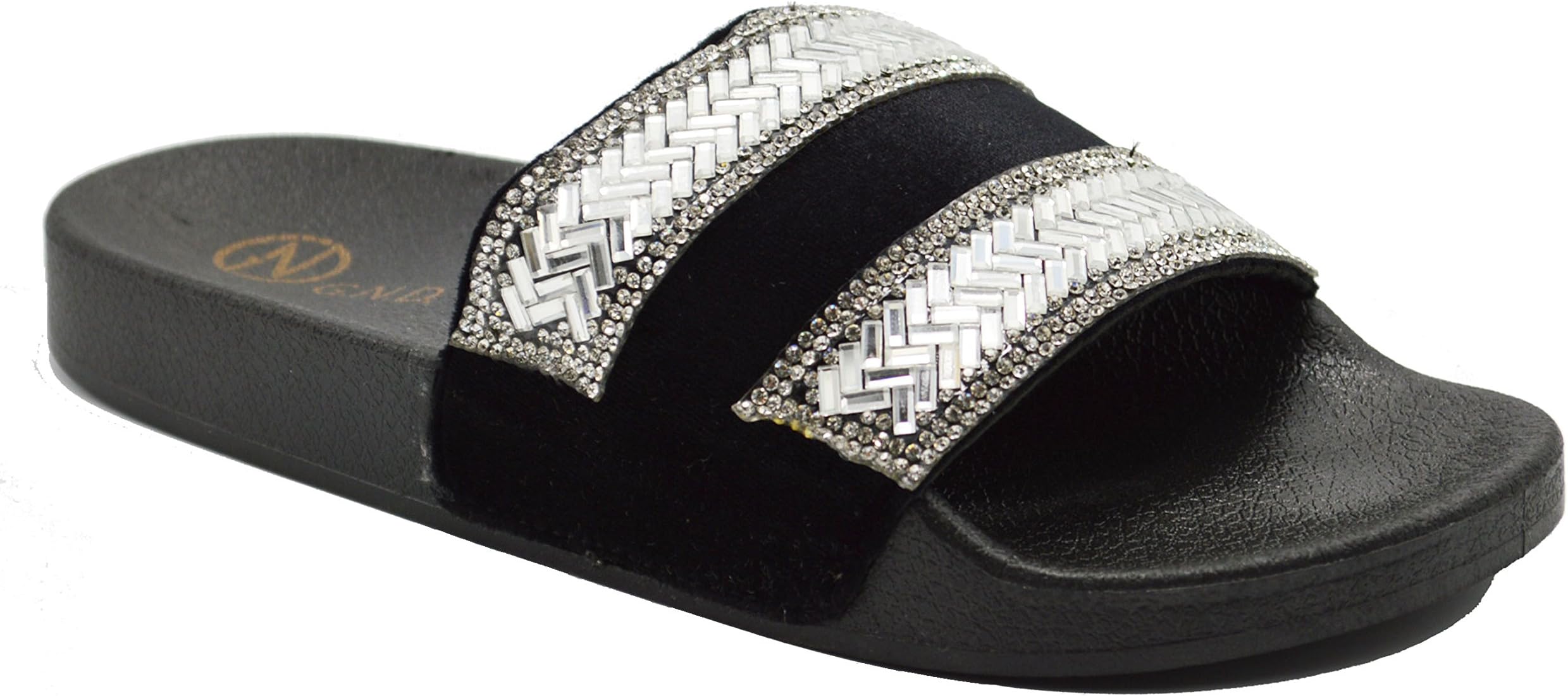 Golden Road G.N.D Women Fancy Shinny Slide Slipper Sandal #296 (9, Black)