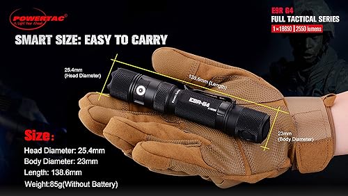 Miniatura 5 de PowerTac Linterna táctica LED E9R G4 con cable magnético recargable por USB, súper brillante CREE 2550 lúmenes, linterna recargable para emergencia