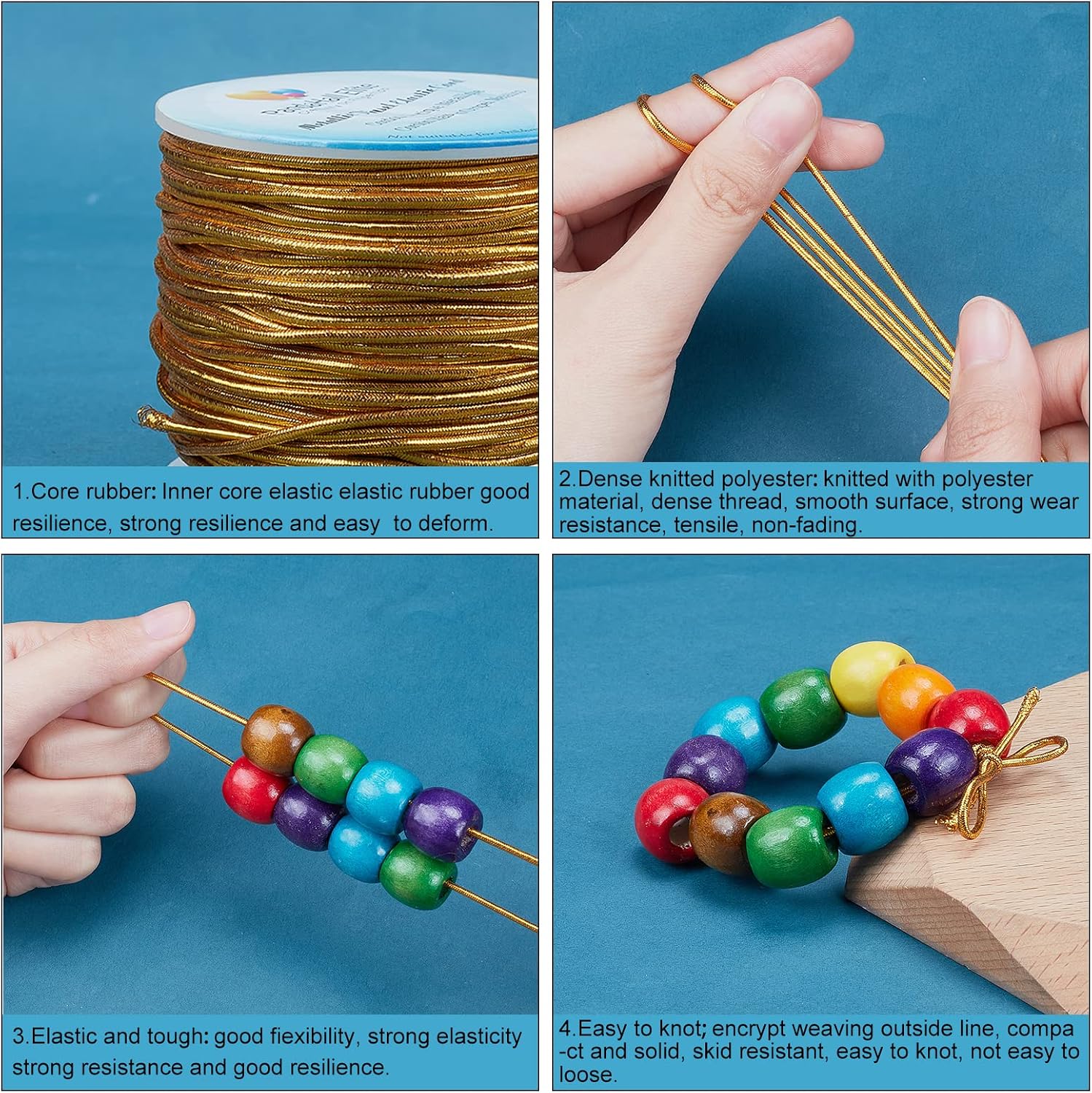 PH PandaHall 2mm Metallic Thread Cord 54 Yard Gold Rope String Metallic Tinsel Elastic Cord Ribbon Stretch Cord Wrap Thread Cord for Christmas Ornament Hanging Decoration Jewelry Making Gift Wrapping
